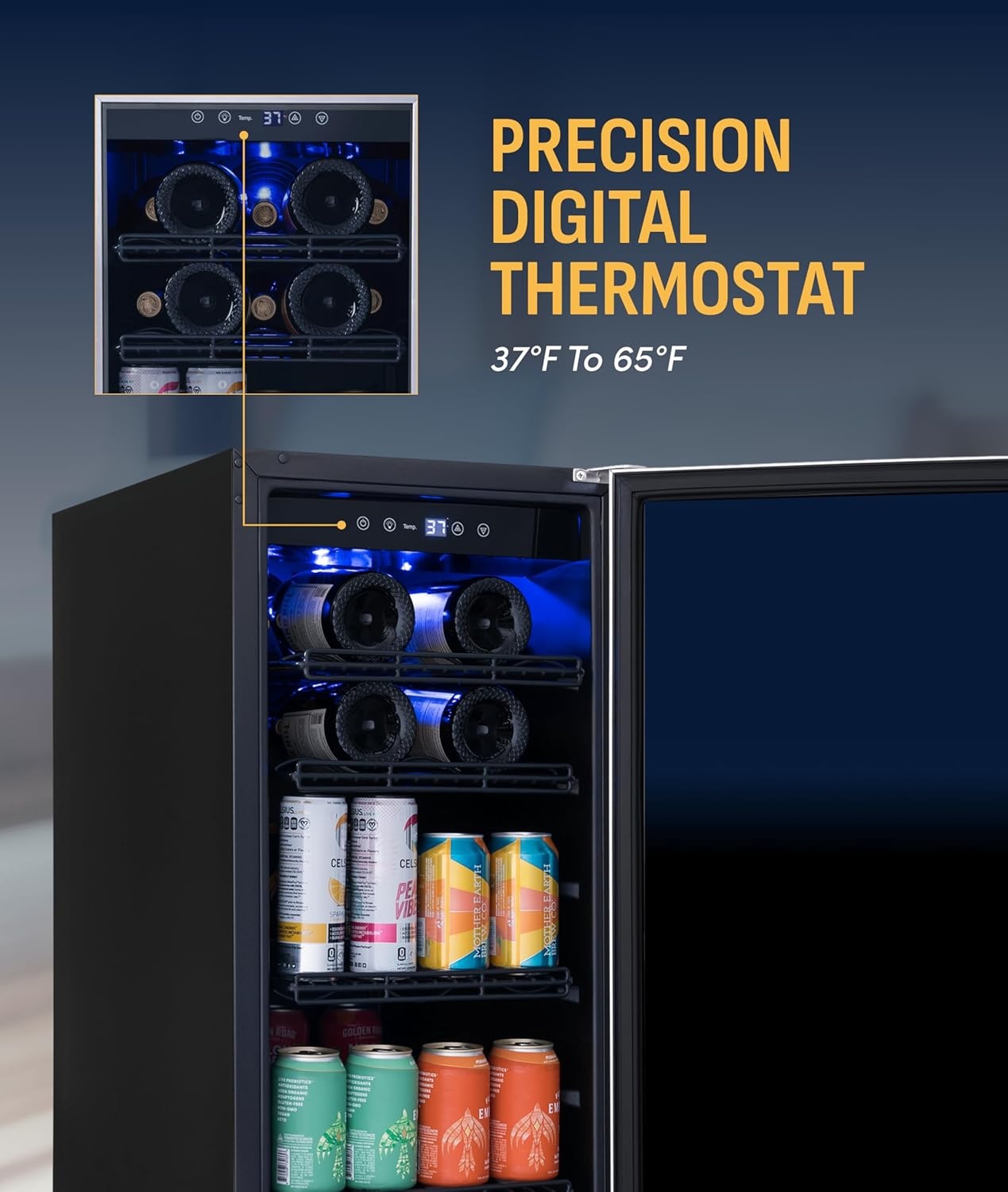 image:imageNewAir 15 Single Zone Beverage amp Wine Fridge Beverage Refrigerator amp Wine Cooler for 33 Bottles 80 Cans Freestanding or BuiltIn Under Counter Mini Fridge for Beer Wine amp Soda Stainless SteelStainless Steel