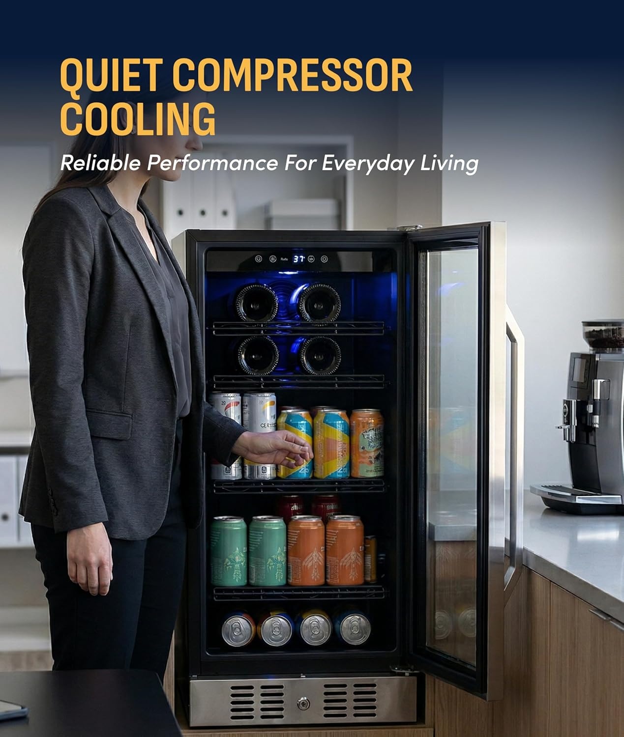 image:imageNewAir 15 Single Zone Beverage amp Wine Fridge Beverage Refrigerator amp Wine Cooler for 33 Bottles 80 Cans Freestanding or BuiltIn Under Counter Mini Fridge for Beer Wine amp Soda Stainless SteelStainless Steel