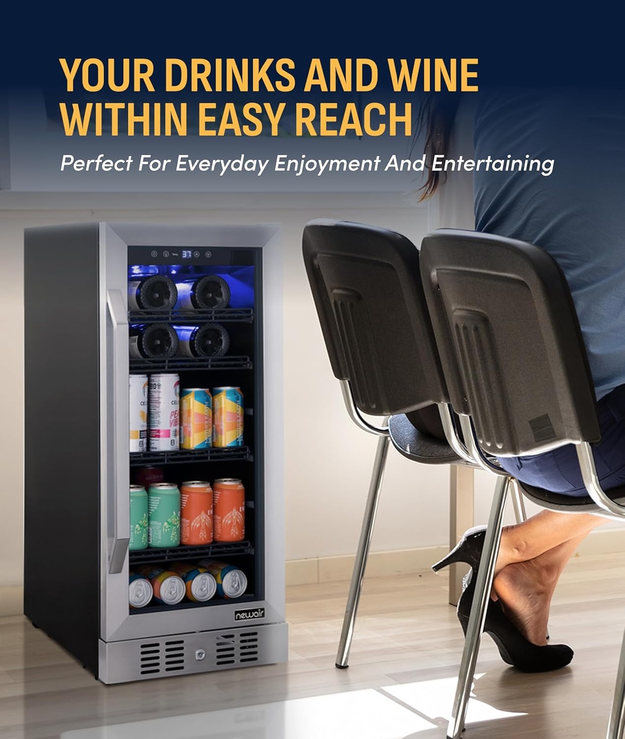 image:imageNewAir 15 Single Zone Beverage amp Wine Fridge Beverage Refrigerator amp Wine Cooler for 33 Bottles 80 Cans Freestanding or BuiltIn Under Counter Mini Fridge for Beer Wine amp Soda Stainless SteelStainless Steel