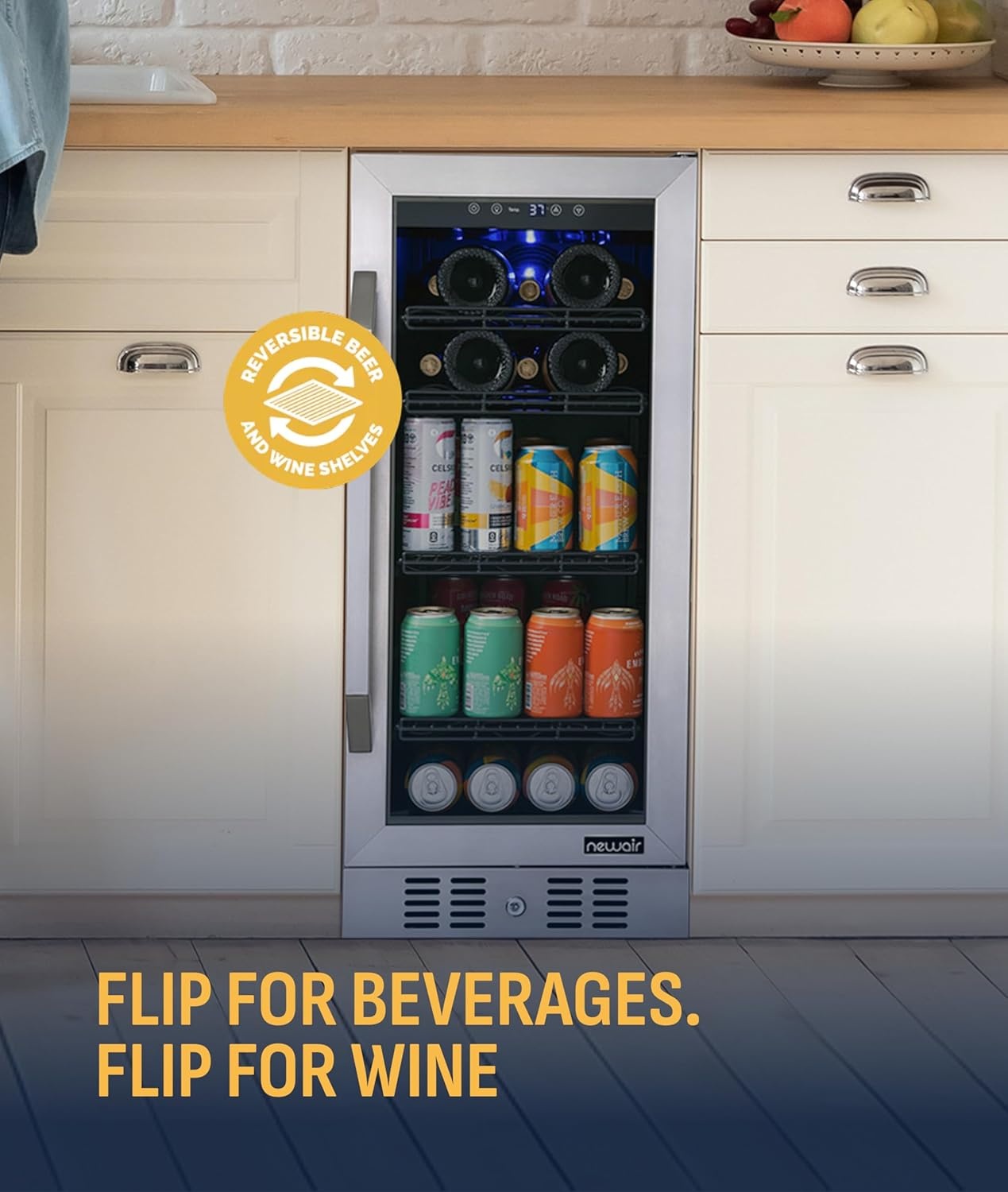 image:imageNewAir 15 Single Zone Beverage amp Wine Fridge Beverage Refrigerator amp Wine Cooler for 33 Bottles 80 Cans Freestanding or BuiltIn Under Counter Mini Fridge for Beer Wine amp Soda Stainless SteelStainless Steel