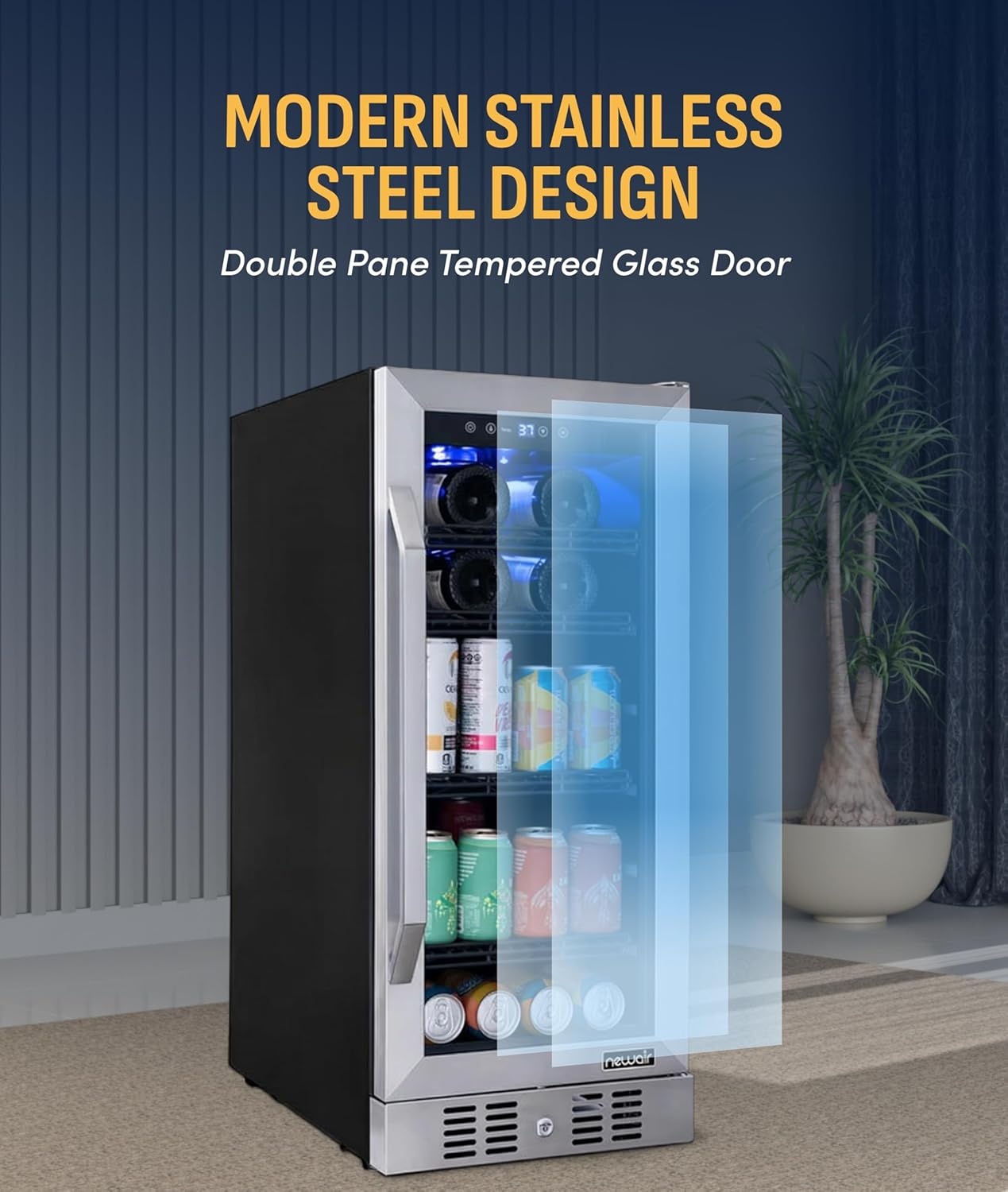 image:imageNewAir 15 Single Zone Beverage amp Wine Fridge Beverage Refrigerator amp Wine Cooler for 33 Bottles 80 Cans Freestanding or BuiltIn Under Counter Mini Fridge for Beer Wine amp Soda Stainless SteelStainless Steel