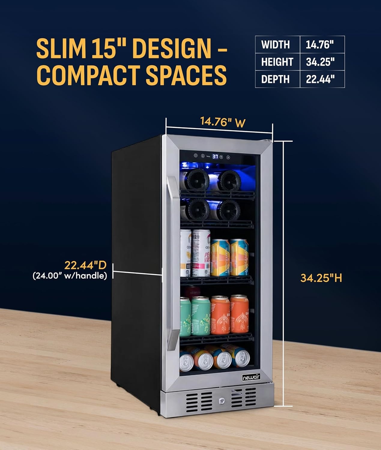 image:imageNewAir 15 Single Zone Beverage amp Wine Fridge Beverage Refrigerator amp Wine Cooler for 33 Bottles 80 Cans Freestanding or BuiltIn Under Counter Mini Fridge for Beer Wine amp Soda Stainless SteelStainless Steel