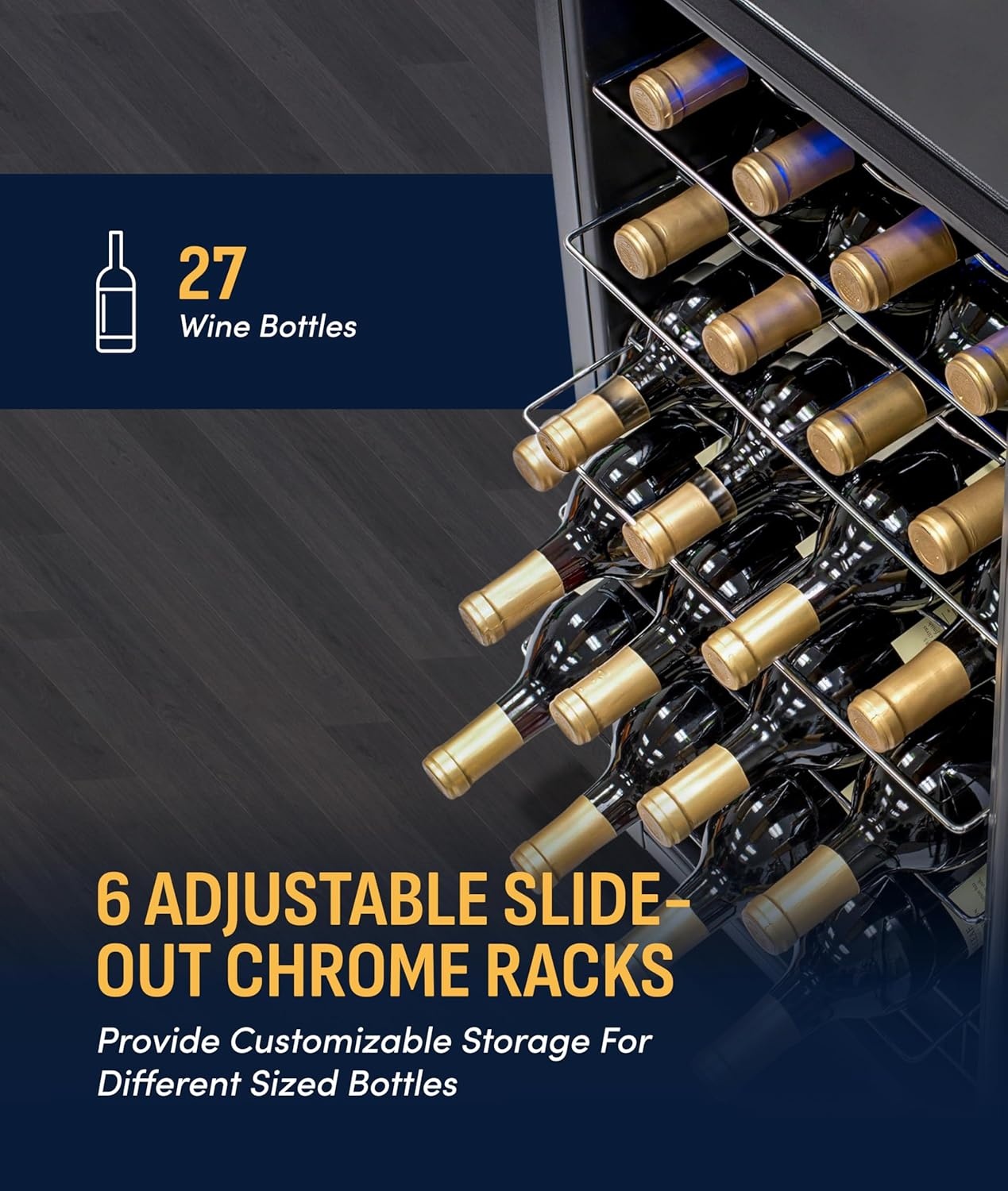 image:imageNewAir 17 Wine Fridge for 27 Bottles Freestanding Wine Cooler Refrigerator with Glass Door Quiet Compressor Cooling Adjustable Metal Racks amp LED Light Stainless Steel