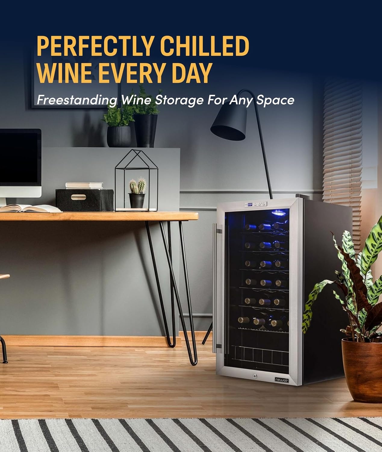 image:imageNewAir 17 Wine Fridge for 27 Bottles Freestanding Wine Cooler Refrigerator with Glass Door Quiet Compressor Cooling Adjustable Metal Racks amp LED Light Stainless Steel
