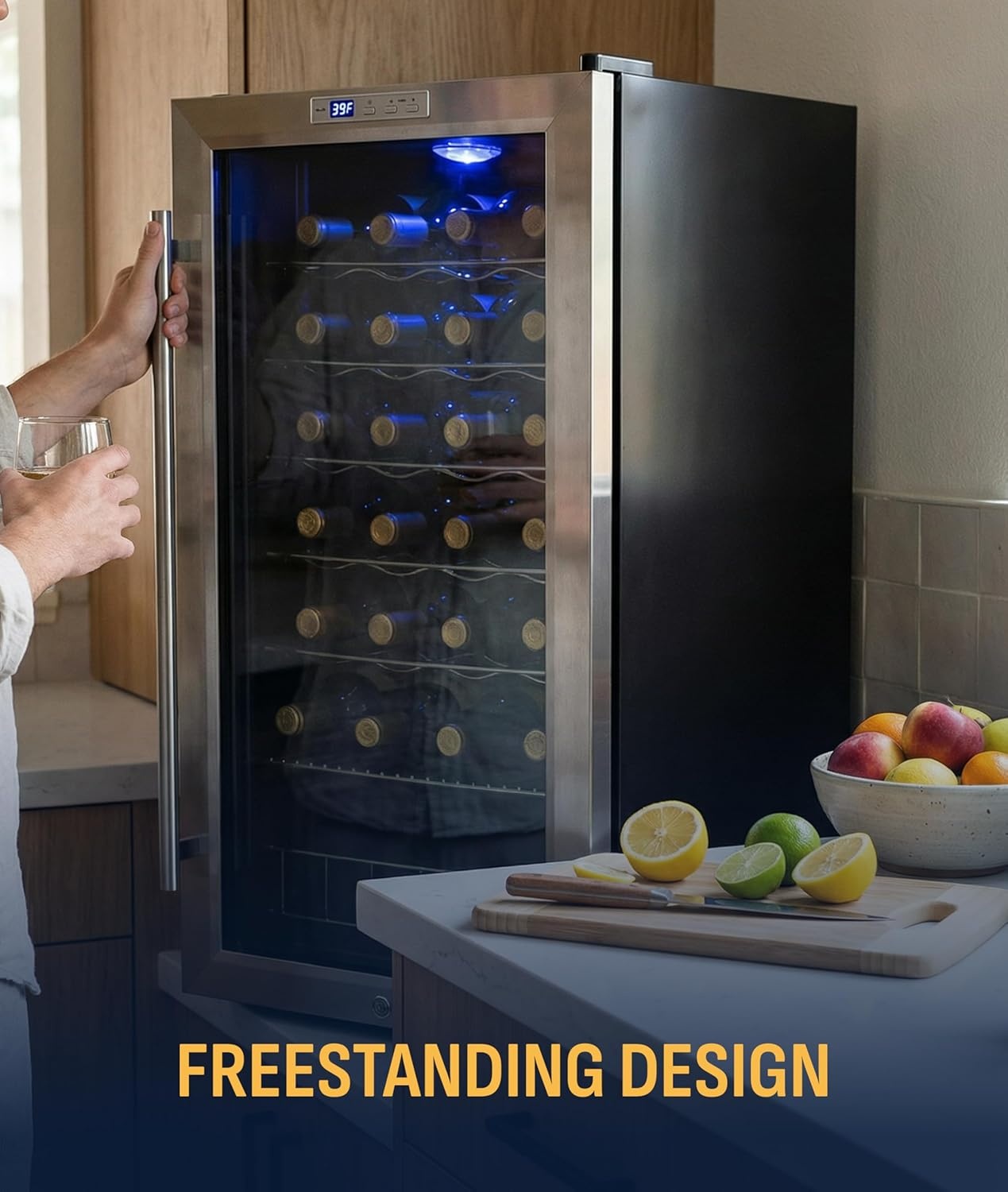 image:imageNewAir 17 Wine Fridge for 27 Bottles Freestanding Wine Cooler Refrigerator with Glass Door Quiet Compressor Cooling Adjustable Metal Racks amp LED Light Stainless Steel
