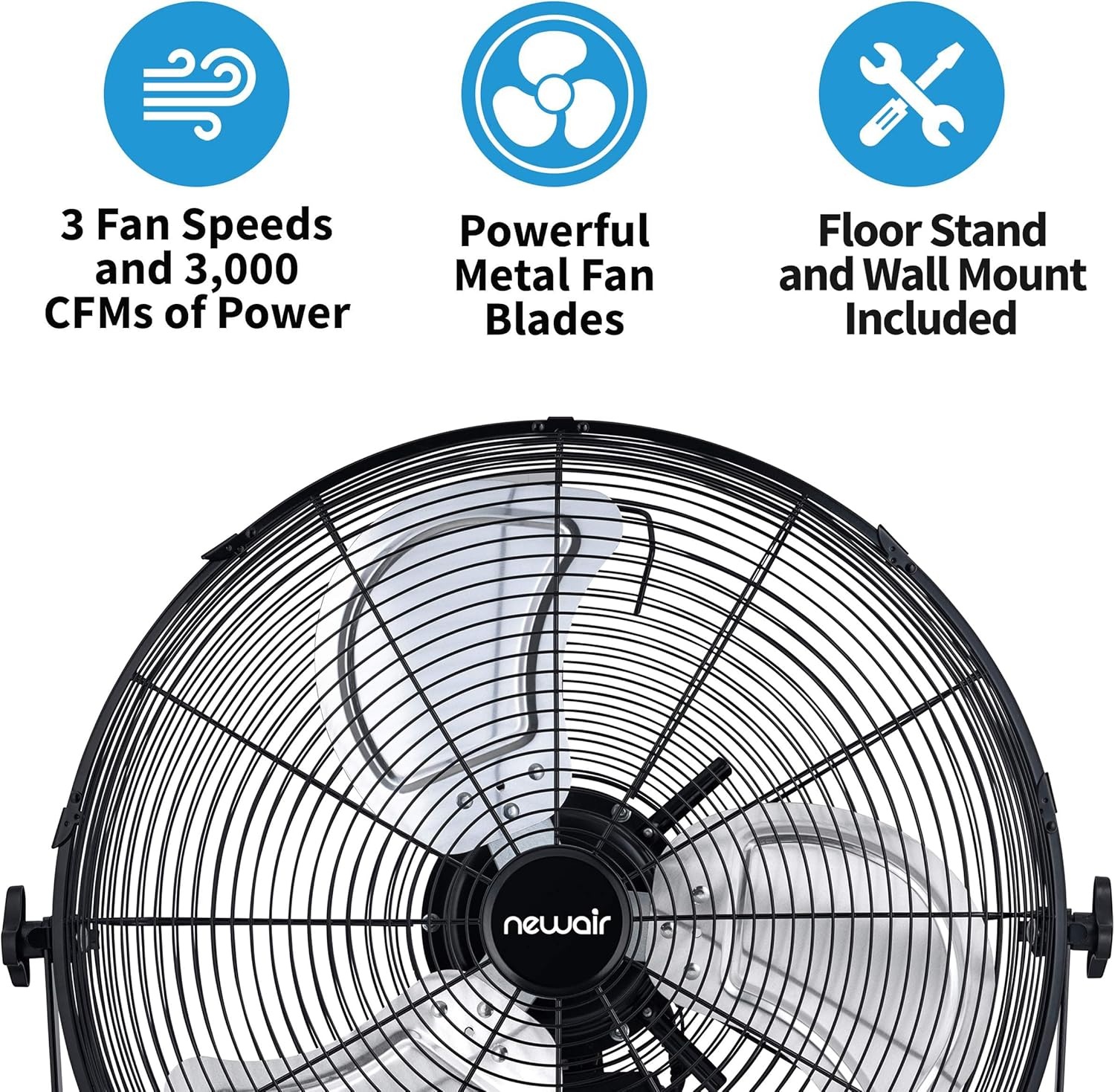 image:imageNewAir 20 High Velocity Outdoor Fan Heavy Duty Waterproof 2in1 Floor Stand or Wall Mount Fan Adjustable Tilt and 3 Speeds up to 4650 CFM Wall Fan or Garage Fan for Indoor Patio Gym or Porch