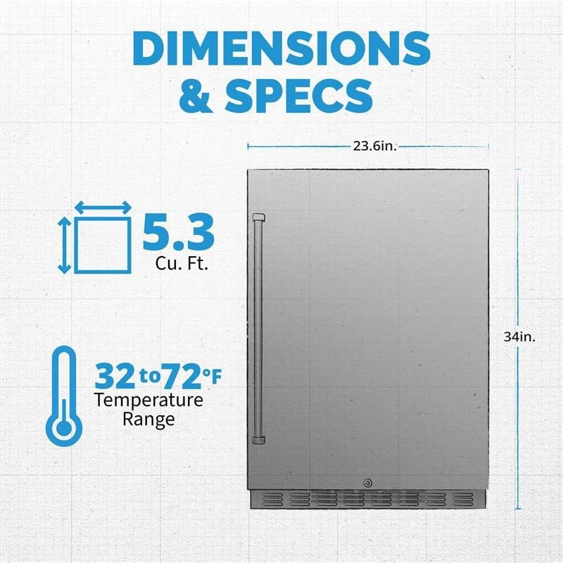 image:imageNewAir 24 Commercial Builtin or Under Counter Refrigerator 53 Cu Ft Weatherproof Outdoor Fridge for Patio Indoor amp Commercial Use Stainless Steel