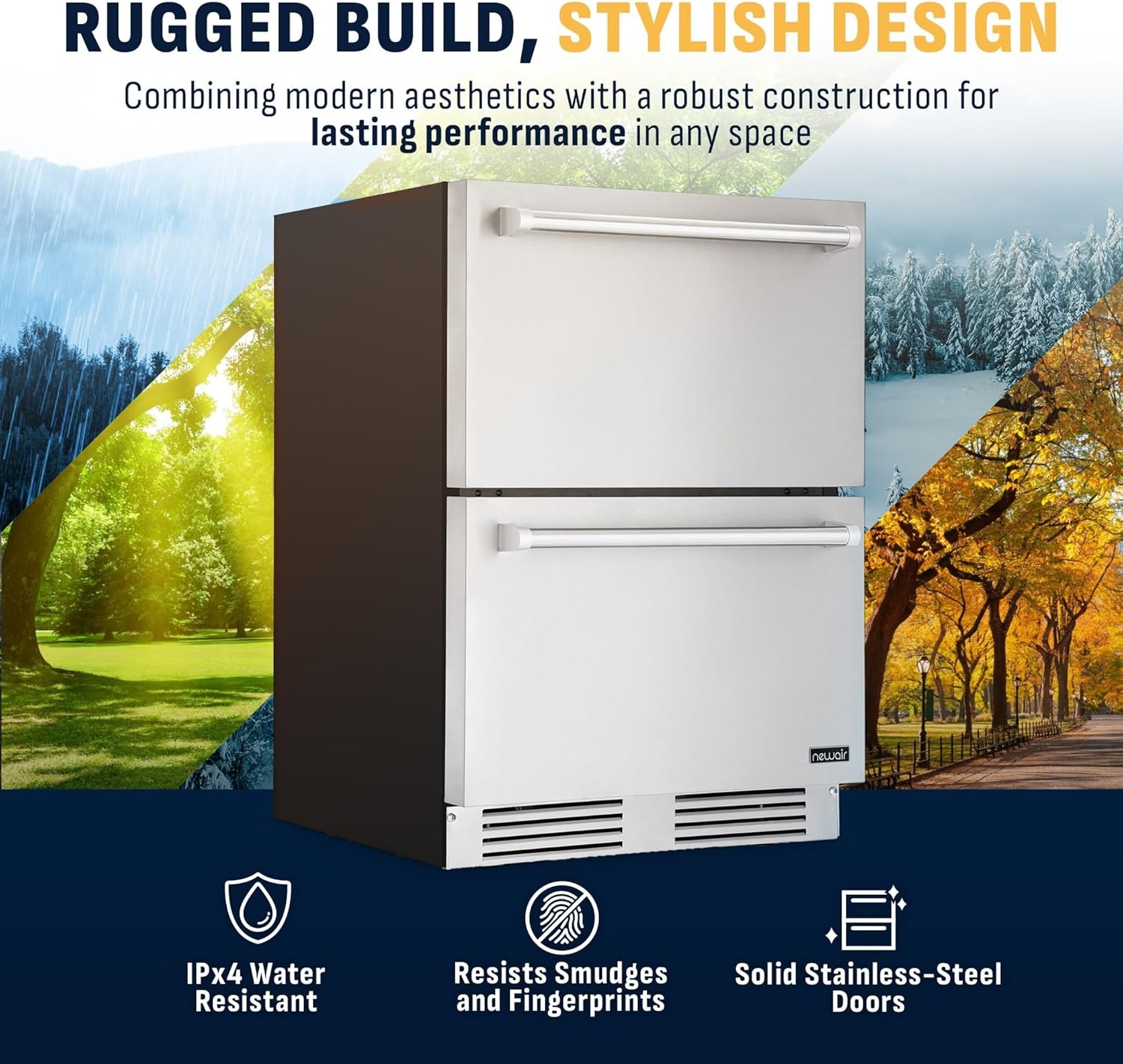 image:imageNewAir 24 Dual Zone Outdoor Beverage Fridge and Freezer Freestanding or BuiltIn Under counter Refrigerator for Outside Patio Dual Drawers that Refrigerate and Freeze Stainless Steel