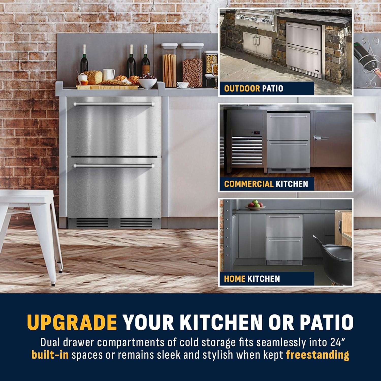 image:imageNewAir 24 Dual Zone Outdoor Beverage Fridge and Freezer Freestanding or BuiltIn Under counter Refrigerator for Outside Patio Dual Drawers that Refrigerate and Freeze Stainless Steel