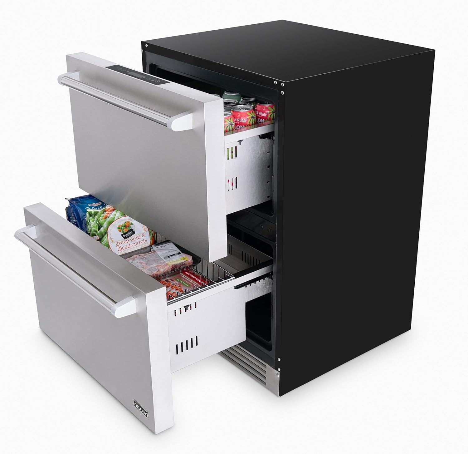 image:imageNewAir 24 Dual Zone Outdoor Beverage Fridge and Freezer Freestanding or BuiltIn Under counter Refrigerator for Outside Patio Dual Drawers that Refrigerate and Freeze Stainless Steel