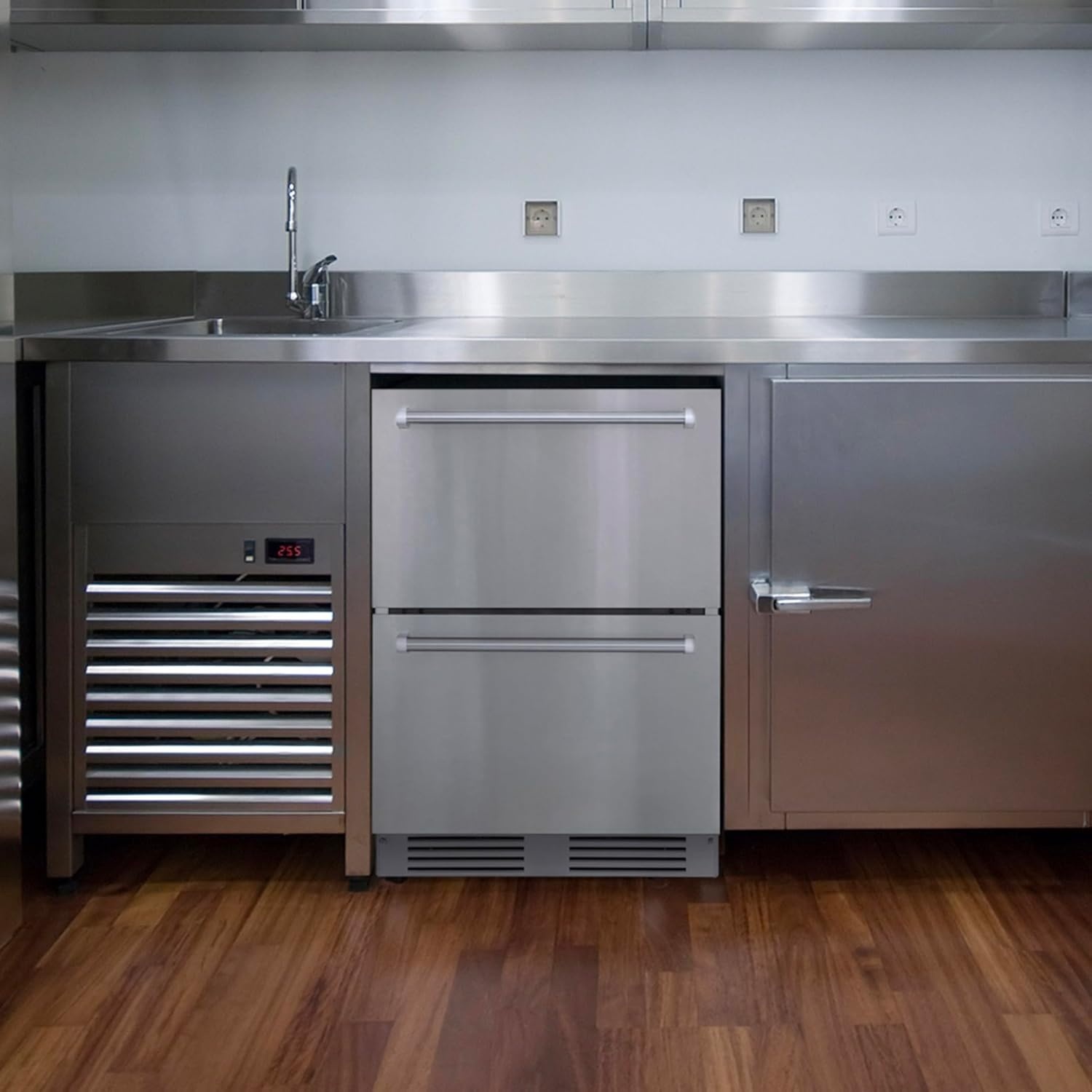image:imageNewAir 24 Dual Zone Outdoor Beverage Fridge and Freezer Freestanding or BuiltIn Under counter Refrigerator for Outside Patio Dual Drawers that Refrigerate and Freeze Stainless Steel