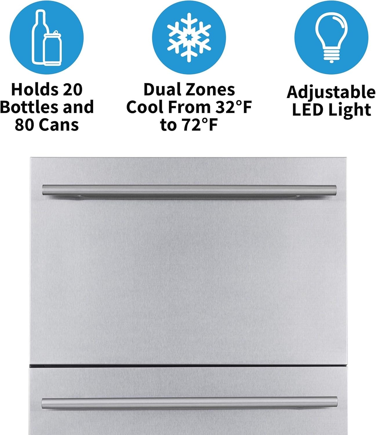 image:imageNewAir 24 Dual Zone Outdoor Wine amp Beverage Fridge Freestanding or BuiltIn Under counter Refrigerator for Outside Patio Dual Drawer for 20 Wine Bottles amp 80 Cans Stainless Steel