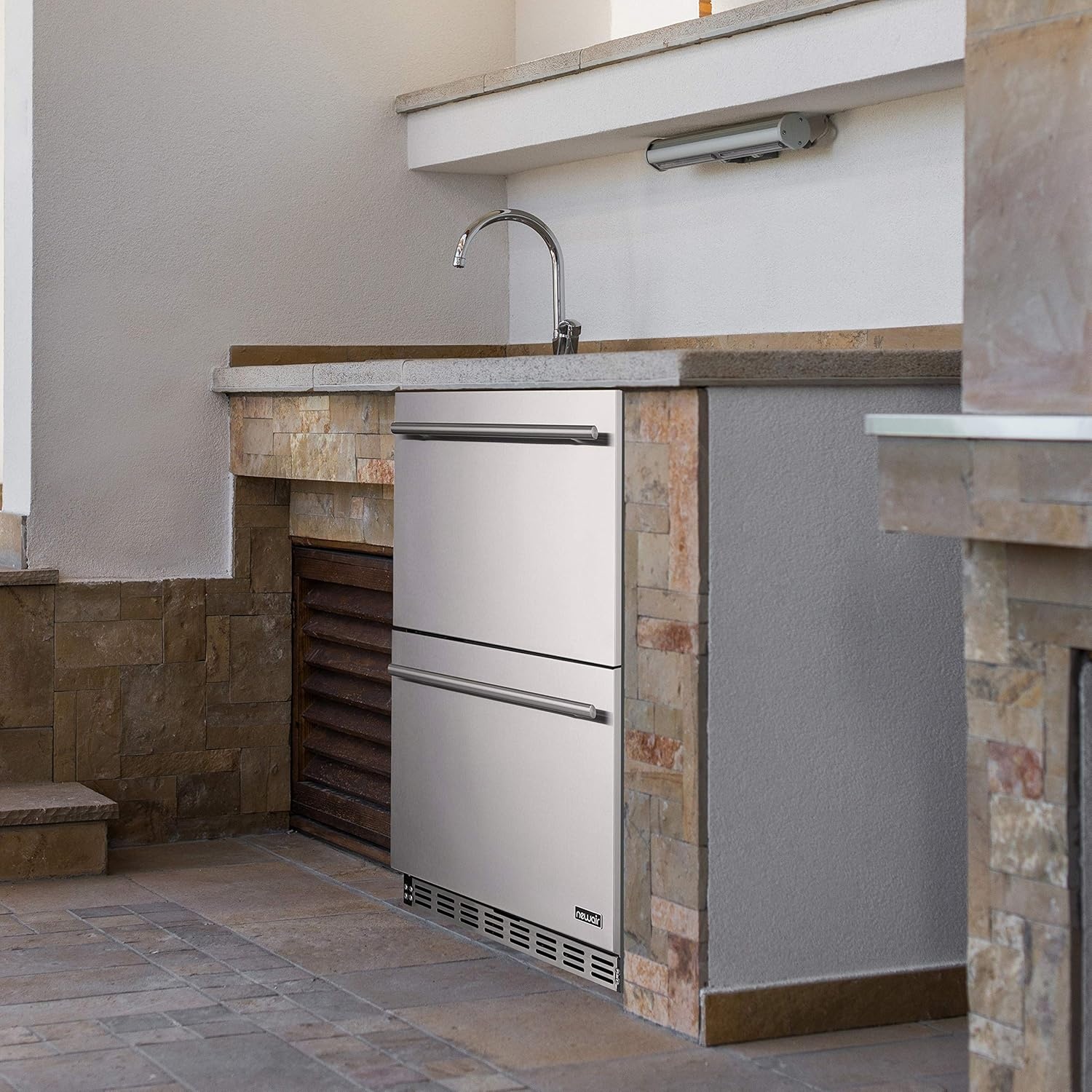 image:imageNewAir 24 Dual Zone Outdoor Wine amp Beverage Fridge Freestanding or BuiltIn Under counter Refrigerator for Outside Patio Dual Drawer for 20 Wine Bottles amp 80 Cans Stainless Steel