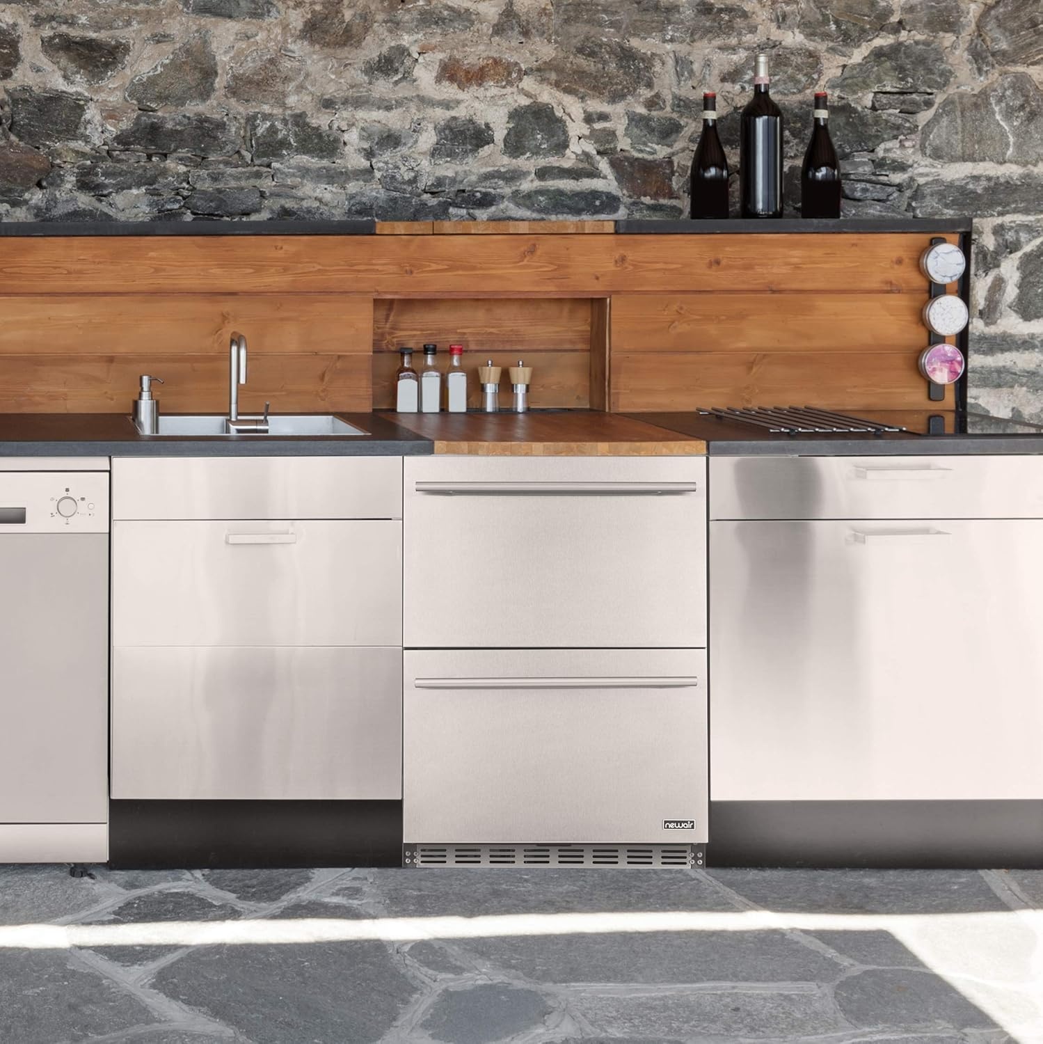 image:imageNewAir 24 Dual Zone Outdoor Wine amp Beverage Fridge Freestanding or BuiltIn Under counter Refrigerator for Outside Patio Dual Drawer for 20 Wine Bottles amp 80 Cans Stainless Steel