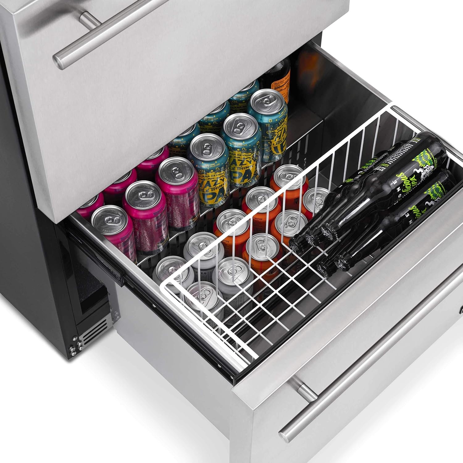 image:imageNewAir 24 Dual Zone Outdoor Wine amp Beverage Fridge Freestanding or BuiltIn Under counter Refrigerator for Outside Patio Dual Drawer for 20 Wine Bottles amp 80 Cans Stainless Steel