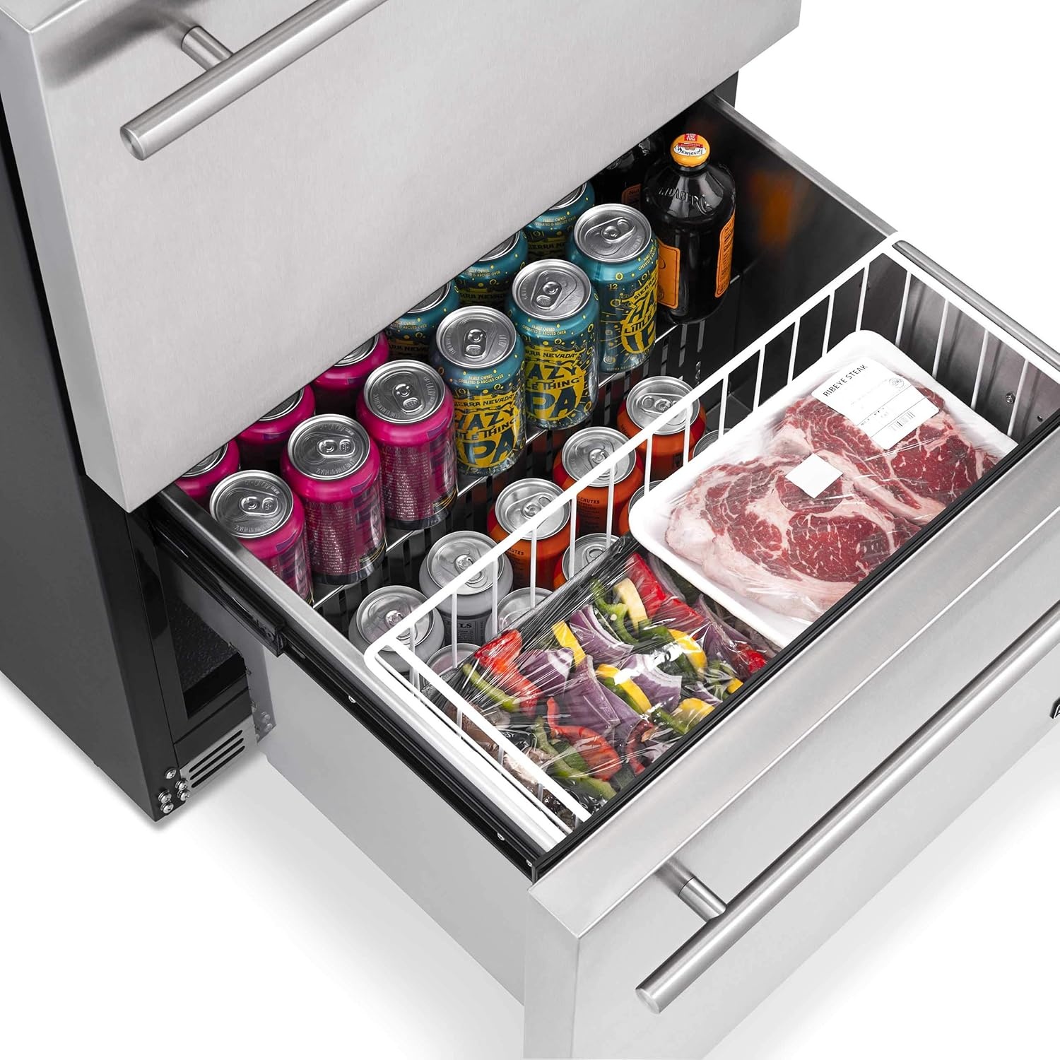 image:imageNewAir 24 Dual Zone Outdoor Wine amp Beverage Fridge Freestanding or BuiltIn Under counter Refrigerator for Outside Patio Dual Drawer for 20 Wine Bottles amp 80 Cans Stainless Steel