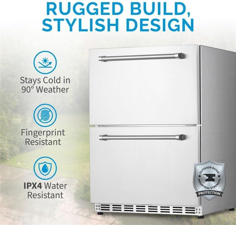 image:imageNewAir 24 Outdoor Beverage Refrigerator Dual Drawer Weatherproof Stainless Steel Fridge BuiltIn or Freestanding Outdoor Patio Fridge For Beer Wine Food NCR040SS00