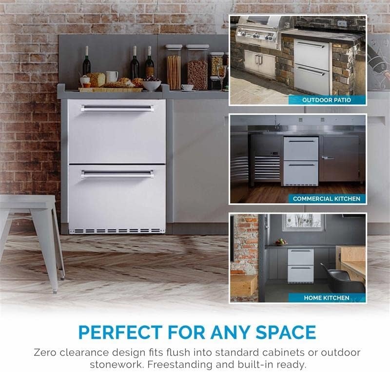 image:imageNewAir 24 Outdoor Beverage Refrigerator Dual Drawer Weatherproof Stainless Steel Fridge BuiltIn or Freestanding Outdoor Patio Fridge For Beer Wine Food NCR040SS00