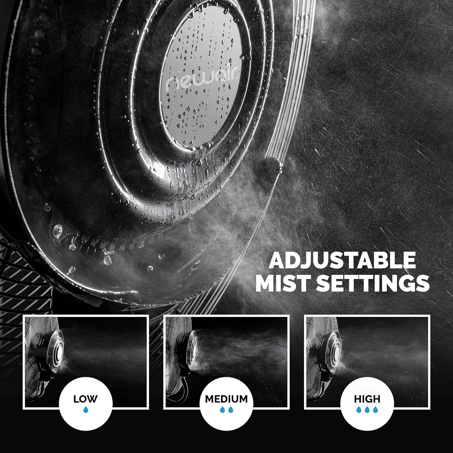 image:imageNewAir 24 Pedestal Misting Fan 7500 CFM Adjustable Mist Levels Water Tank 3 Fan Speeds Black Mister Fan Perfect for the Patio Back Yard or Outdoor Dining Space