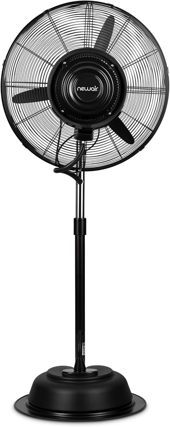 image:imageNewAir 24 Pedestal Misting Fan 7500 CFM Adjustable Mist Levels Water Tank 3 Fan Speeds Black Mister Fan Perfect for the Patio Back Yard or Outdoor Dining Space