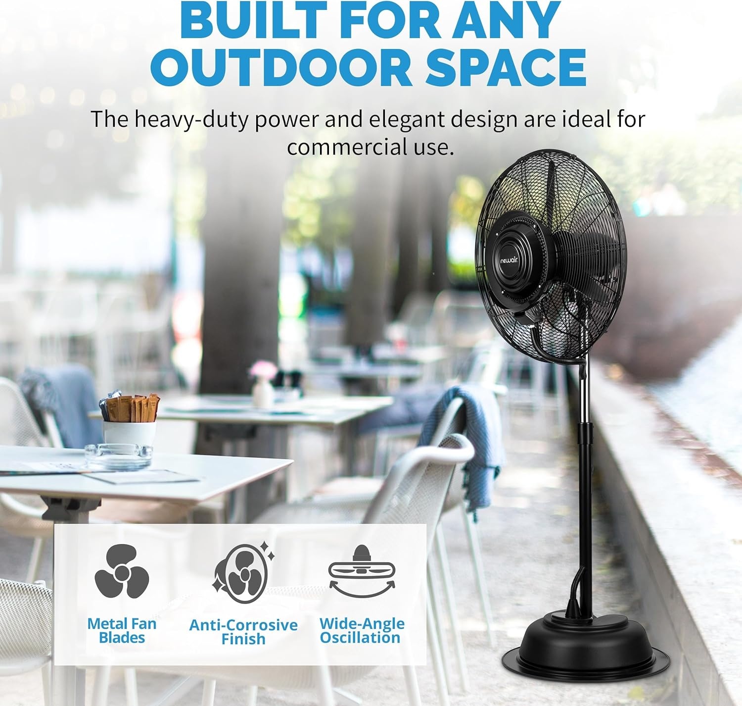 image:imageNewAir 24 Pedestal Misting Fan 7500 CFM Adjustable Mist Levels Water Tank 3 Fan Speeds Black Mister Fan Perfect for the Patio Back Yard or Outdoor Dining Space