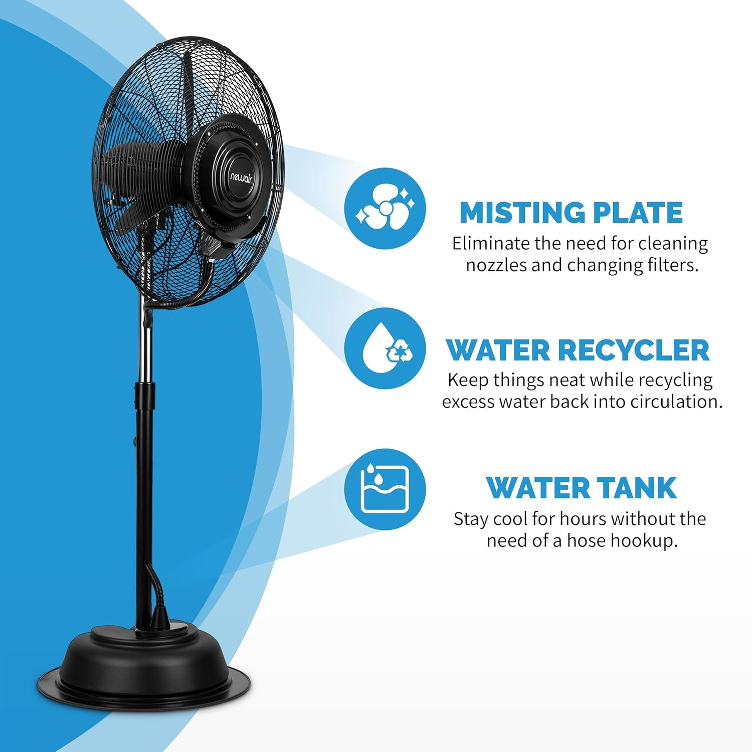 image:imageNewAir 24 Pedestal Misting Fan 7500 CFM Adjustable Mist Levels Water Tank 3 Fan Speeds Black Mister Fan Perfect for the Patio Back Yard or Outdoor Dining Space