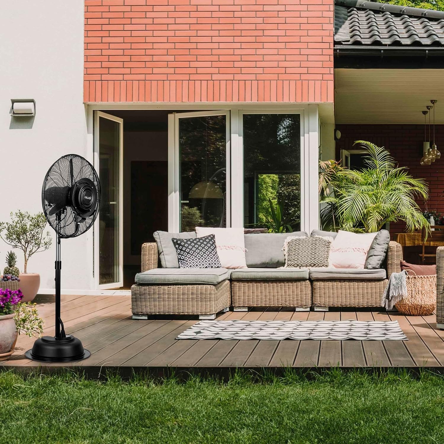 image:imageNewAir 24 Pedestal Misting Fan 7500 CFM Adjustable Mist Levels Water Tank 3 Fan Speeds Black Mister Fan Perfect for the Patio Back Yard or Outdoor Dining Space