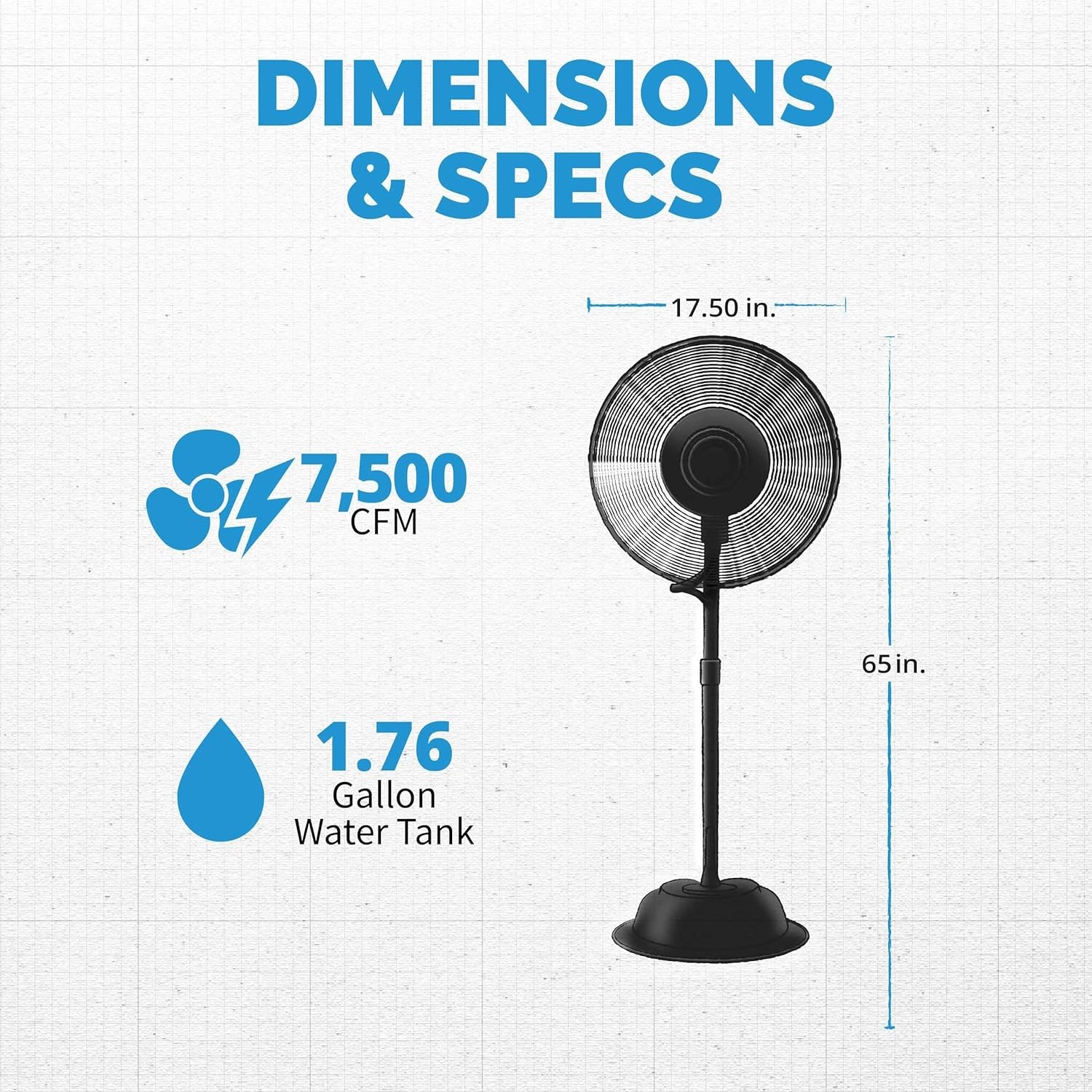 image:imageNewAir 24 Pedestal Misting Fan 7500 CFM Adjustable Mist Levels Water Tank 3 Fan Speeds Black Mister Fan Perfect for the Patio Back Yard or Outdoor Dining Space