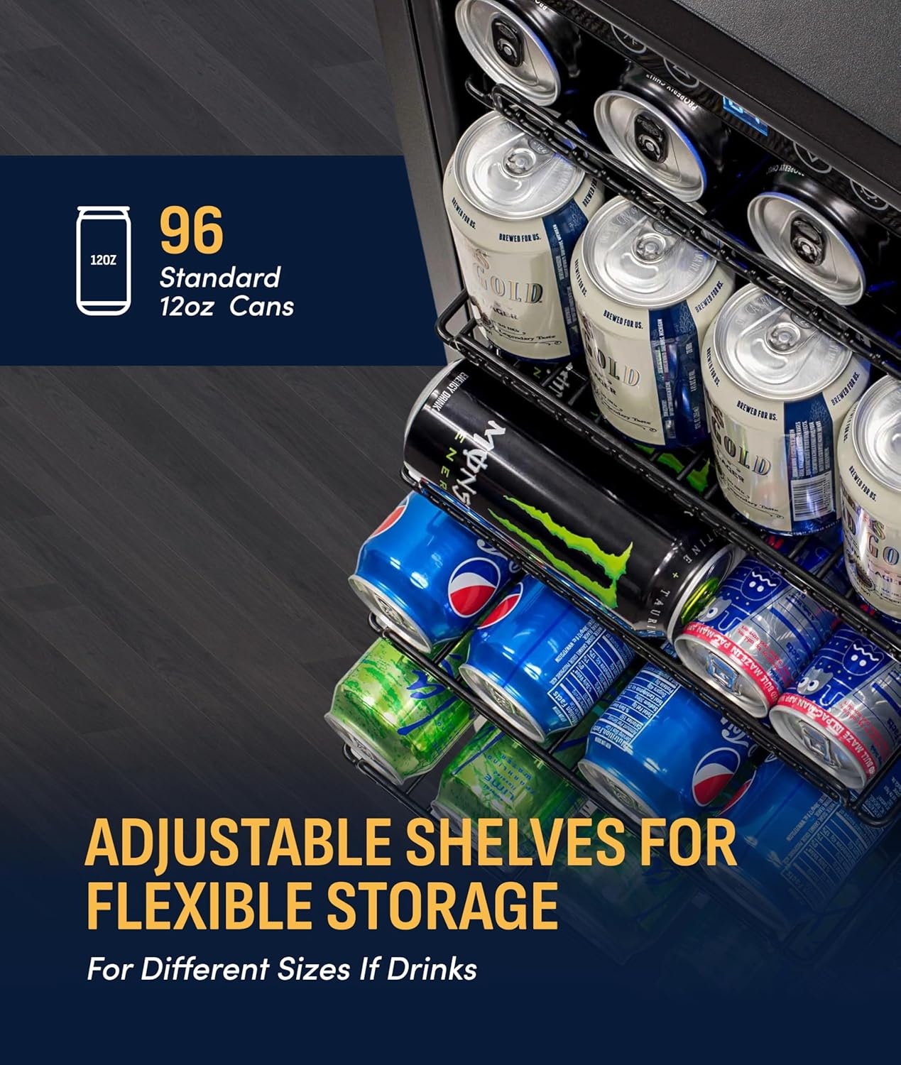 image:imageNewAir 96 Can BuiltIn Beverage Refrigerator 15 Small Mini Fridge for Bedroom Home Bar or Office Quiet Cooling amp Precise Temperature Control Stainless SteelStainless Steel