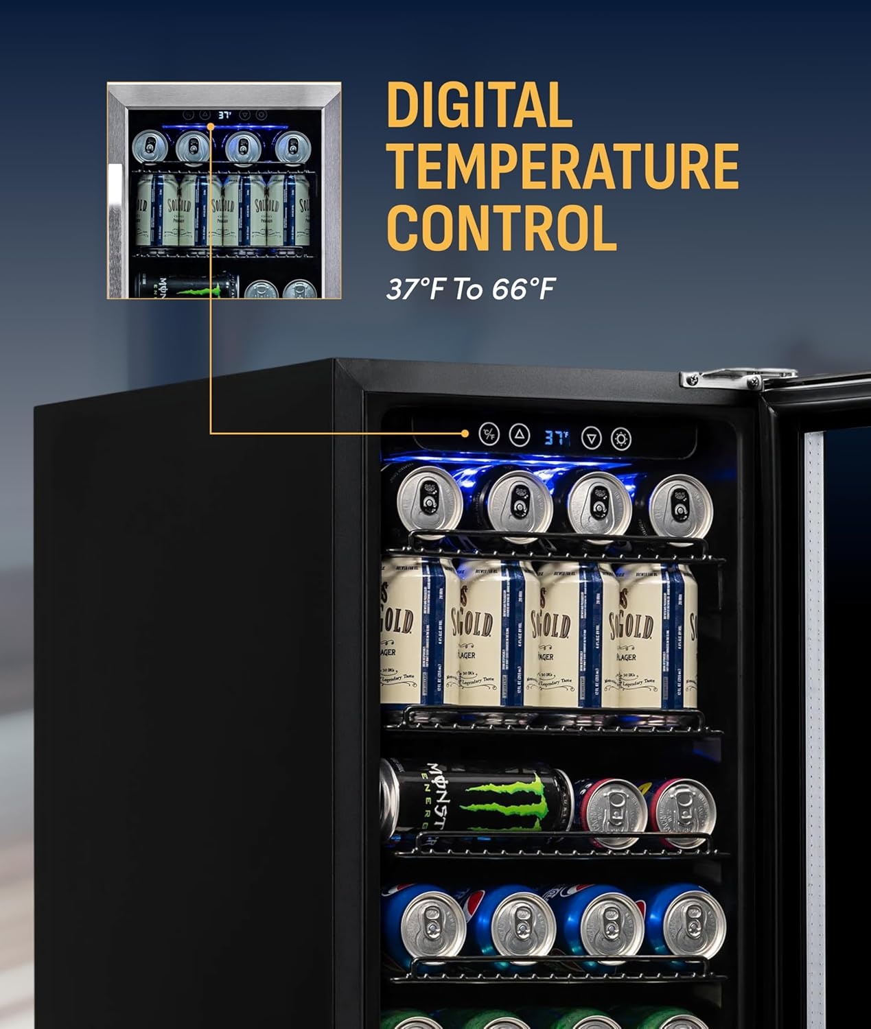 image:imageNewAir 96 Can BuiltIn Beverage Refrigerator 15 Small Mini Fridge for Bedroom Home Bar or Office Quiet Cooling amp Precise Temperature Control Stainless SteelStainless Steel