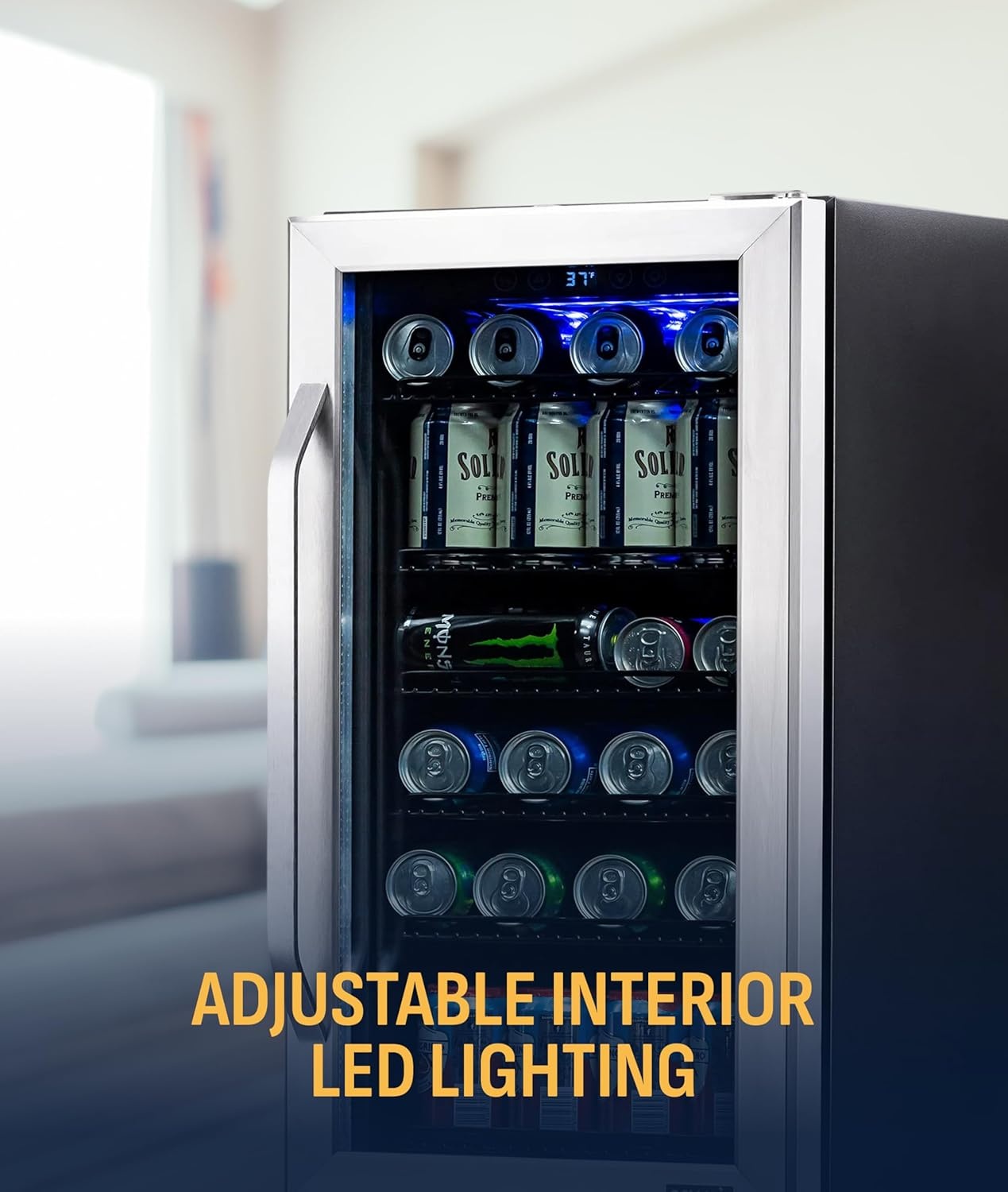 image:imageNewAir 96 Can BuiltIn Beverage Refrigerator 15 Small Mini Fridge for Bedroom Home Bar or Office Quiet Cooling amp Precise Temperature Control Stainless SteelStainless Steel