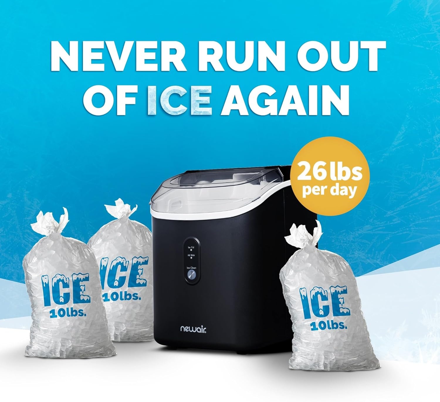 image:imageNewAir Nugget Ice Maker Countertop Portable Ice Machine 26 lbsDay Soft Chewable Nugget Ice in 10 Min Matte Black Compact Design