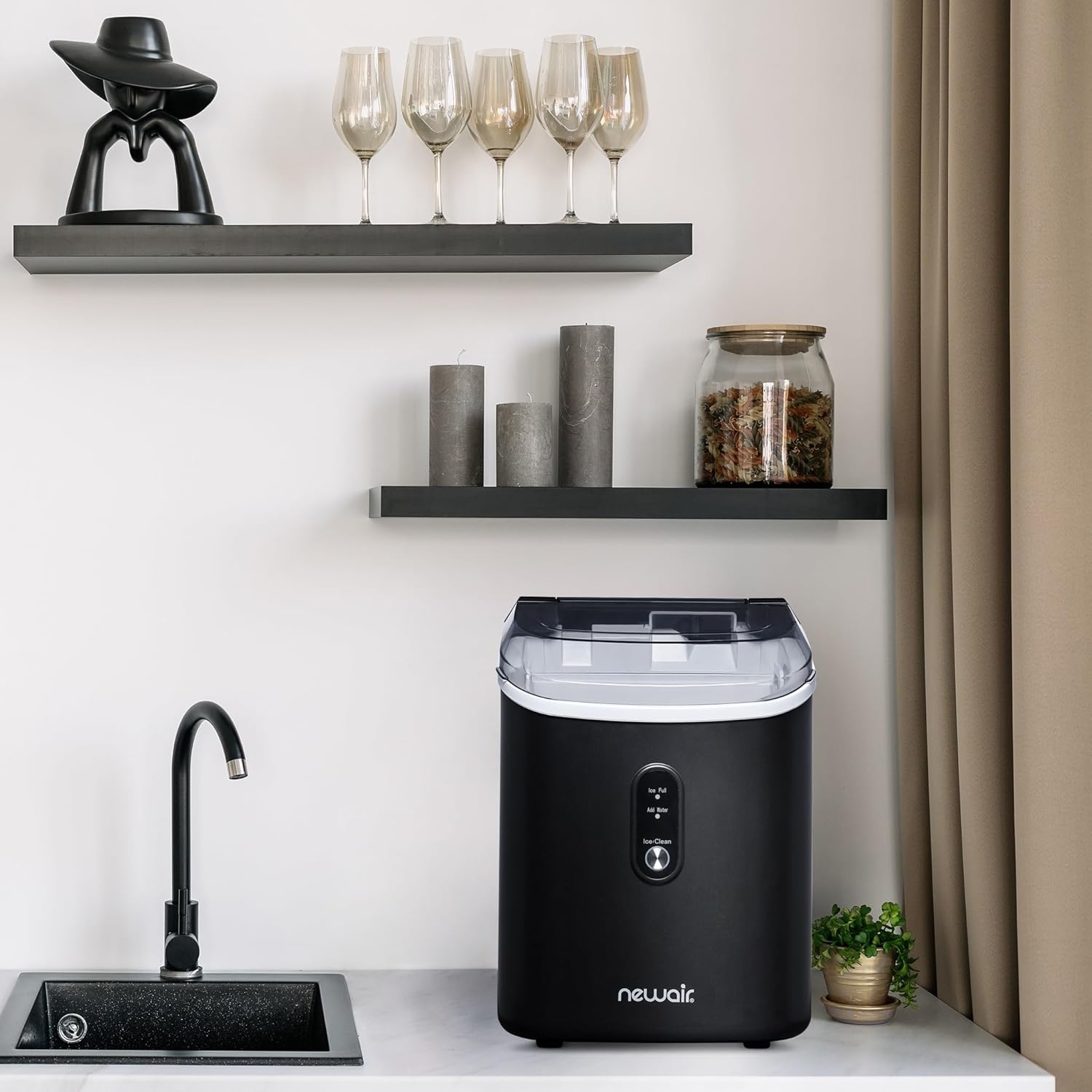 image:imageNewAir Nugget Ice Maker Countertop Portable Ice Machine 26 lbsDay Soft Chewable Nugget Ice in 10 Min Matte Black Compact Design