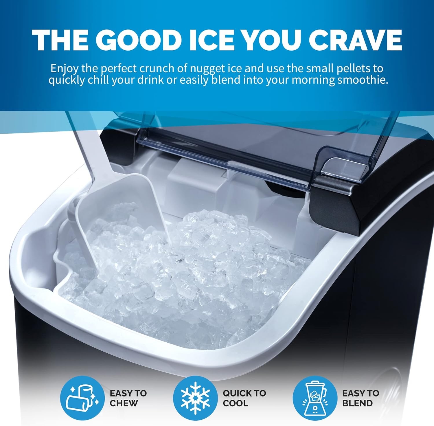 image:imageNewAir Nugget Ice Maker Countertop Portable Ice Machine 26 lbsDay Soft Chewable Nugget Ice in 10 Min Matte Black Compact Design