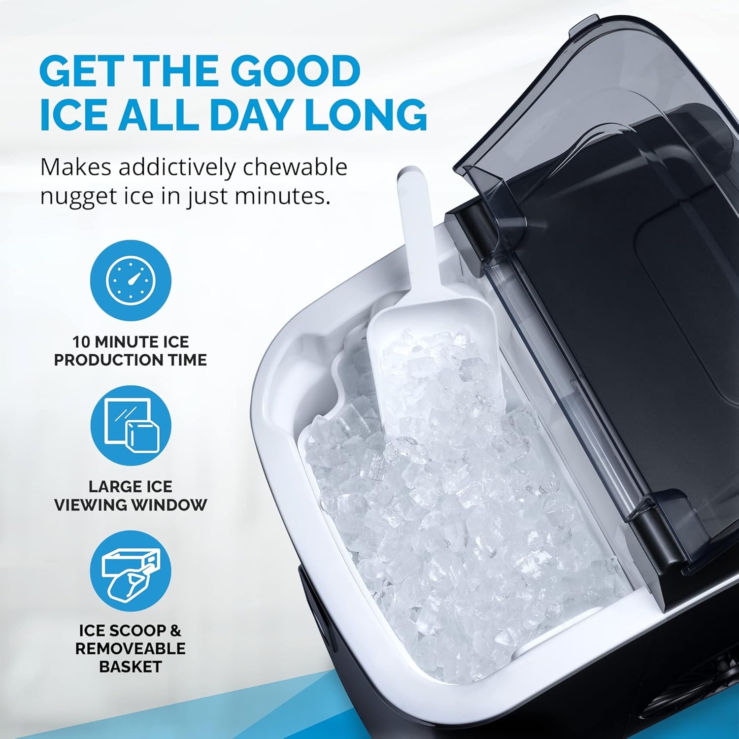image:imageNewAir Nugget Ice Maker Countertop Portable Ice Machine 26 lbsDay Soft Chewable Nugget Ice in 10 Min Matte Black Compact Design