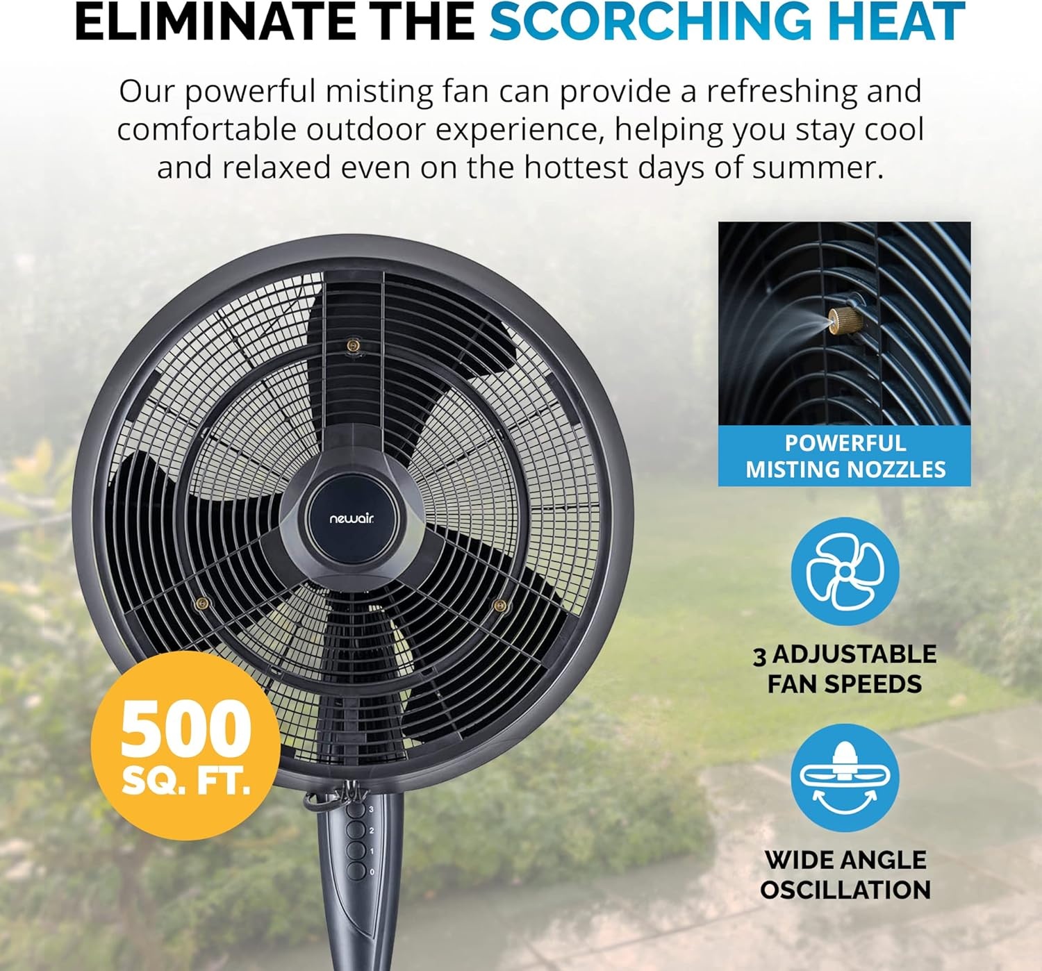 image:imageNewAir Outdoor Misting Pedestal Fan 1600 CFM Oscillating Patio Fan with Garden Hose Connection 3 Speeds and WideAngle Cooling for Decks amp Outdoor Spaces of up to 500 sq ft
