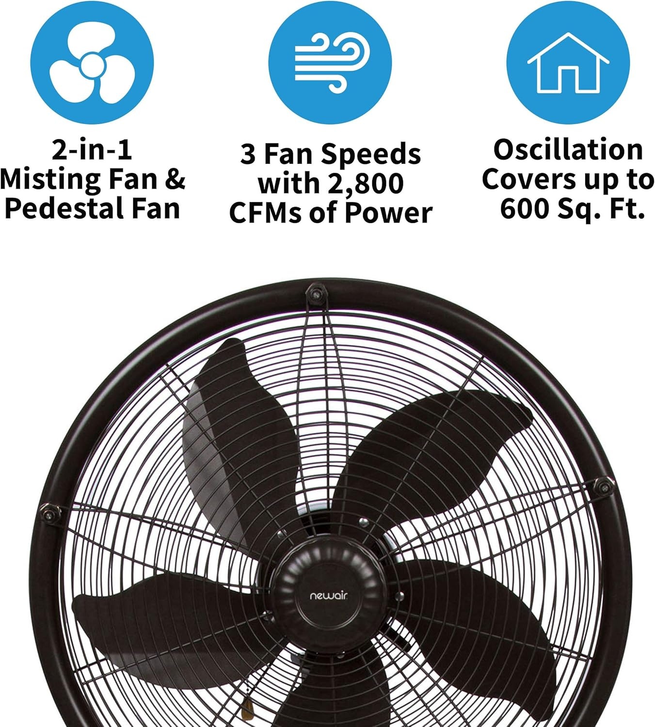 image:imageNewAir Outdoor Misting Pedestal Fan 2800 CFM Oscillating Patio Fan with Garden Hose Connection 3 Speeds and WideAngle Cooling for Decks amp Outdoor Spaces of up to 600 sq ft