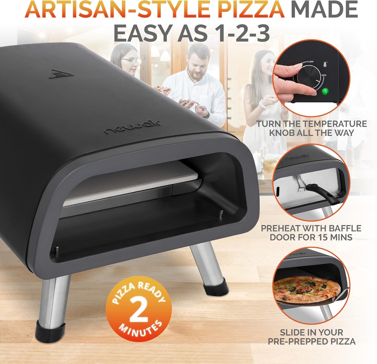 image:imageNewair 12 Portable Electric Pizza Oven 900F Countertop Pizza Maker for Indoor amp Outdoor Use Dual Heating Elements Foldable Legs amp Pizza Stone