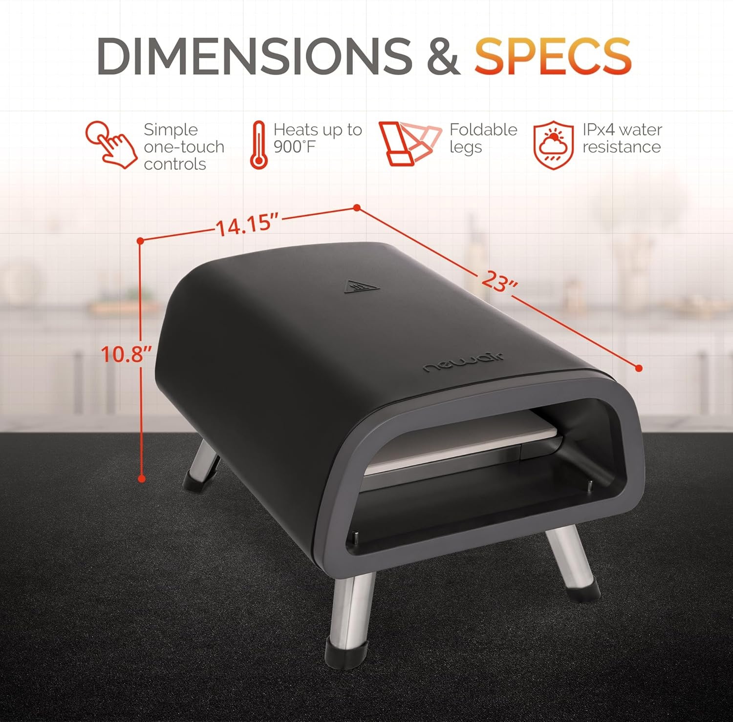 image:imageNewair 12 Portable Electric Pizza Oven 900F Countertop Pizza Maker for Indoor amp Outdoor Use Dual Heating Elements Foldable Legs amp Pizza Stone