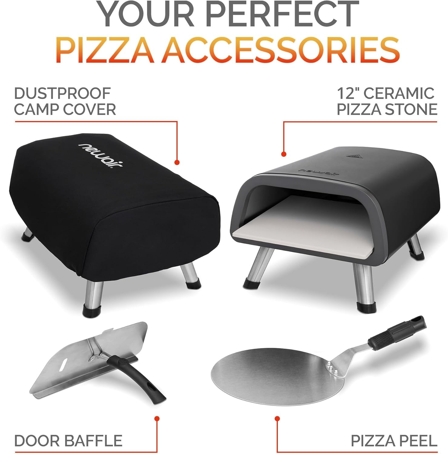 image:imageNewair 12 Portable Electric Pizza Oven 900F Countertop Pizza Maker for Indoor amp Outdoor Use Dual Heating Elements Foldable Legs amp Pizza Stone