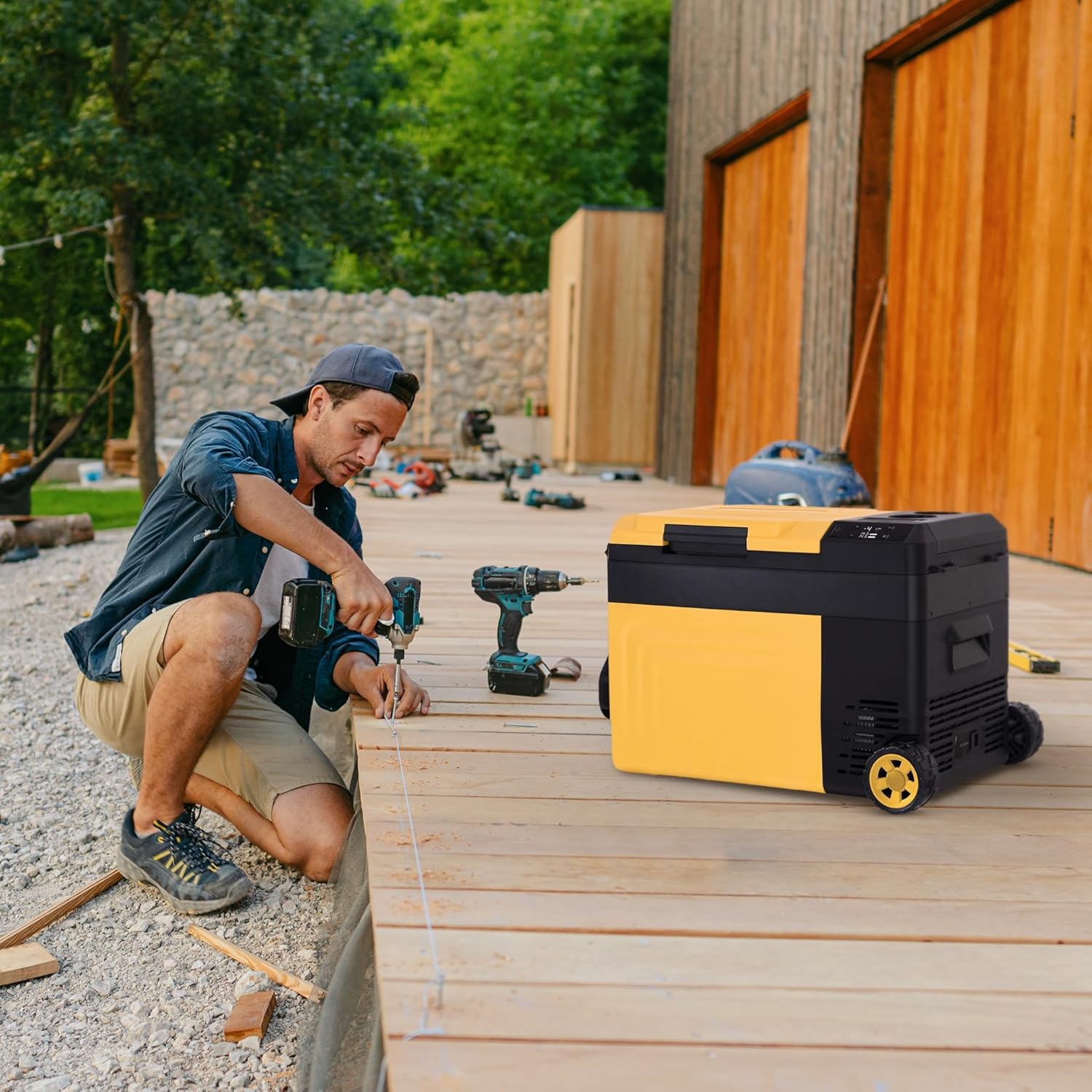 image:imageNewair 25 Qt Portable Electric Cooler 12v Car Mini Fridge Hard Lunch Box for Jobsite Workshop Camping Battery Powered Outdoor Cooler by 1820V Dewalt Bosch Makita Milwaukee Tool Batteries