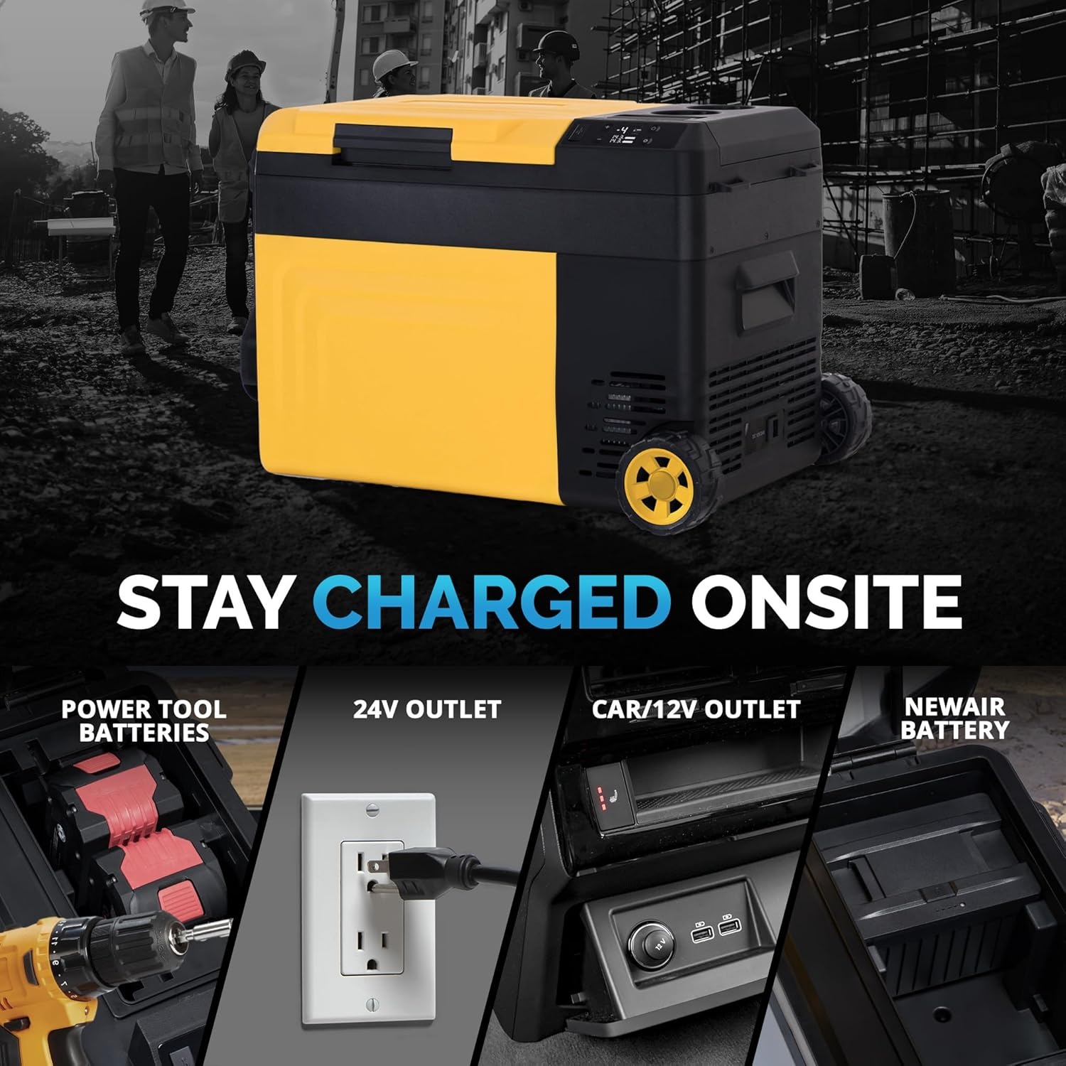 image:imageNewair 25 Qt Portable Electric Cooler 12v Car Mini Fridge Hard Lunch Box for Jobsite Workshop Camping Battery Powered Outdoor Cooler by 1820V Dewalt Bosch Makita Milwaukee Tool Batteries