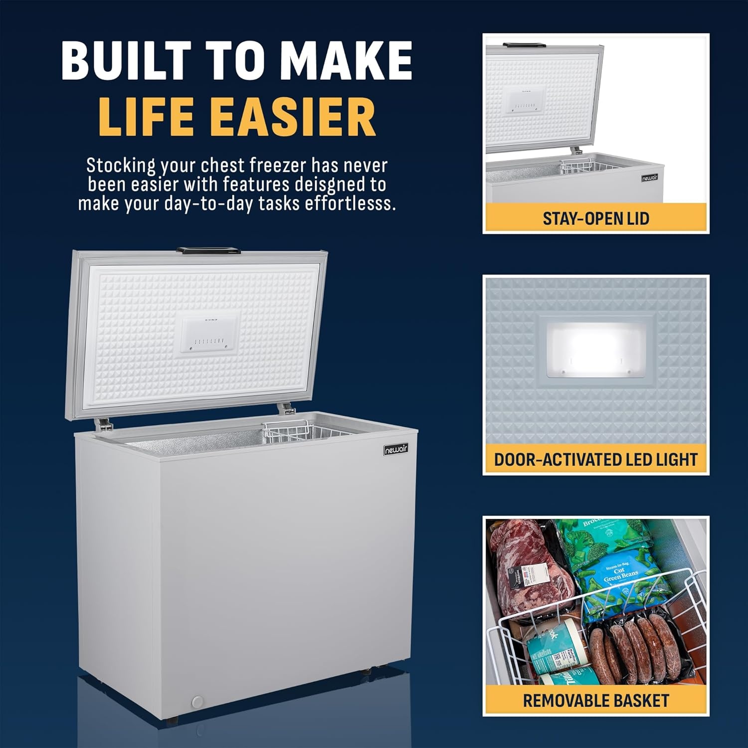 image:imageNewair 67 Cu Ft Chest Freezer with Removable Basket Quiet Deep Freezer Digital Temperature Control Top Open Door Alarm Fast Freeze Mode Compact Freezer Garage Storage Matte BlackCool Gray