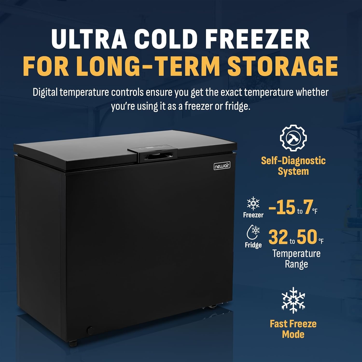 image:imageNewair 67 Cu Ft Chest Freezer with Removable Basket Quiet Deep Freezer Digital Temperature Control Top Open Door Alarm Fast Freeze Mode Compact Freezer Garage Storage Matte BlackMatte Black