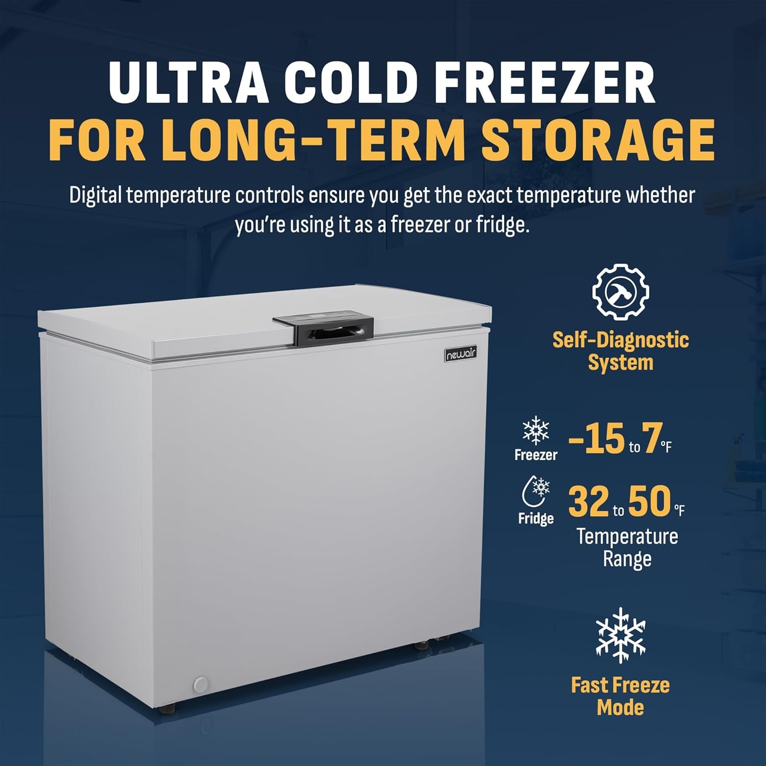 image:imageNewair 67 Cu Ft Chest Freezer with Removable Basket Quiet Deep Freezer Digital Temperature Control Top Open Door Alarm Fast Freeze Mode Compact Freezer Garage Storage Matte BlackCool Gray