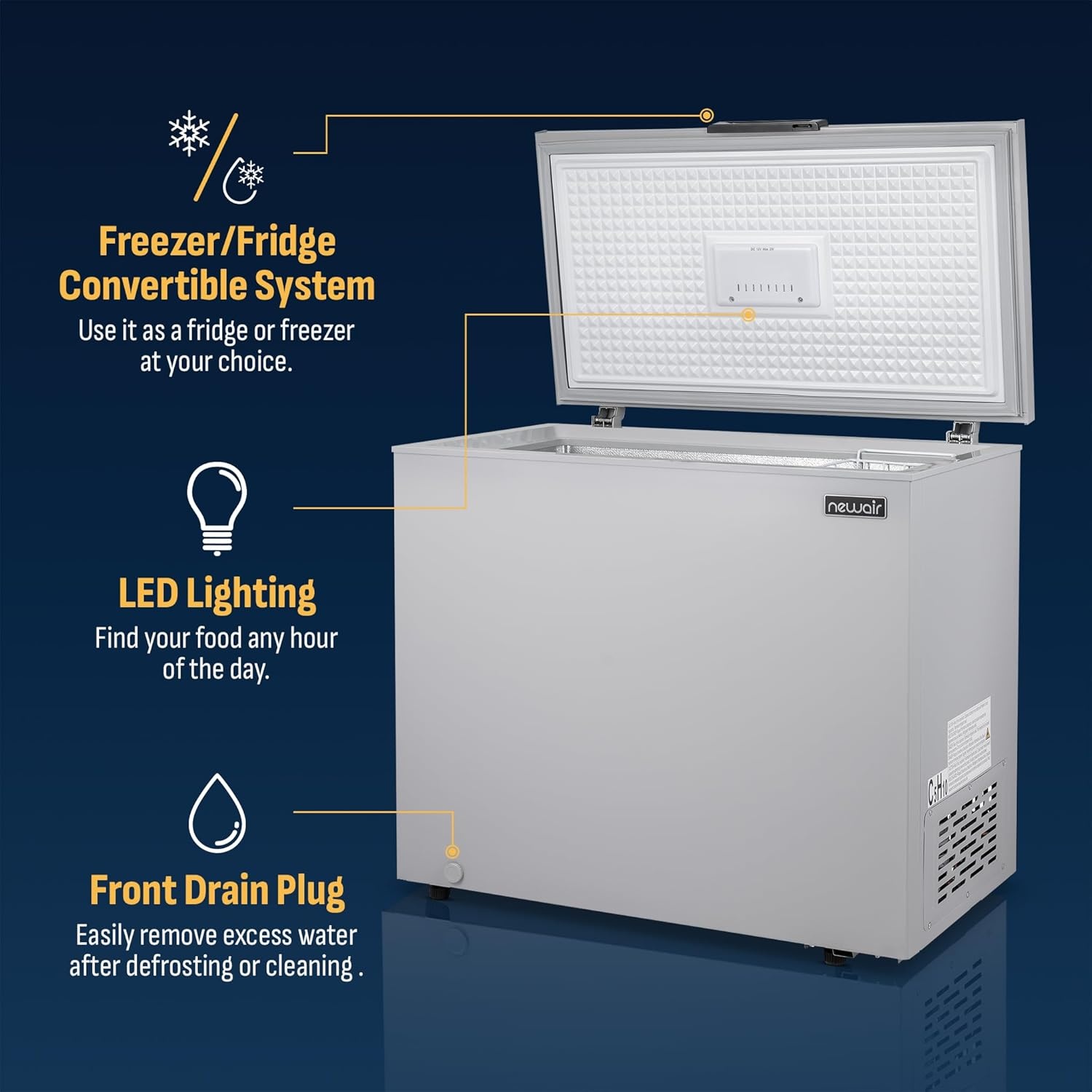 image:imageNewair 67 Cu Ft Chest Freezer with Removable Basket Quiet Deep Freezer Digital Temperature Control Top Open Door Alarm Fast Freeze Mode Compact Freezer Garage Storage Matte BlackCool Gray
