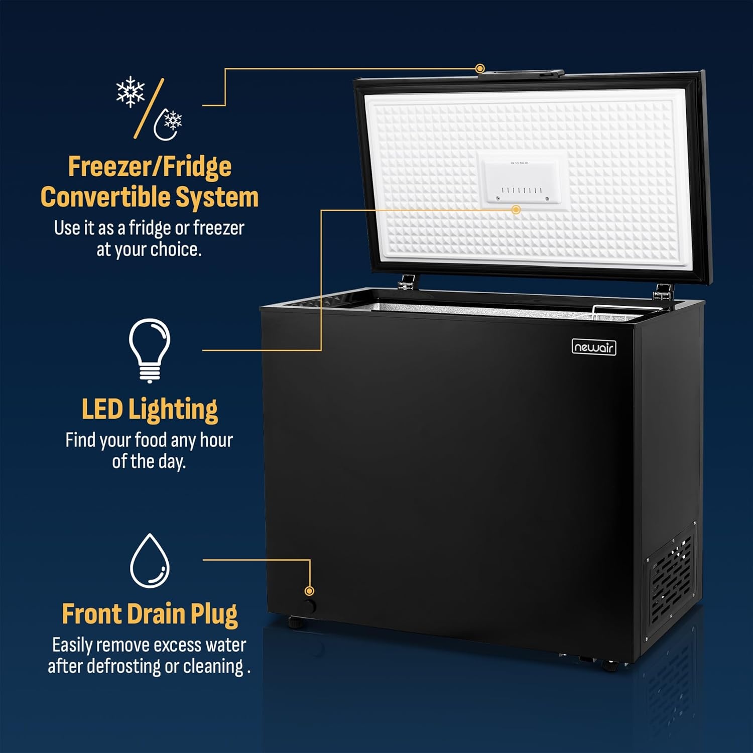 image:imageNewair 67 Cu Ft Chest Freezer with Removable Basket Quiet Deep Freezer Digital Temperature Control Top Open Door Alarm Fast Freeze Mode Compact Freezer Garage Storage Matte BlackMatte Black