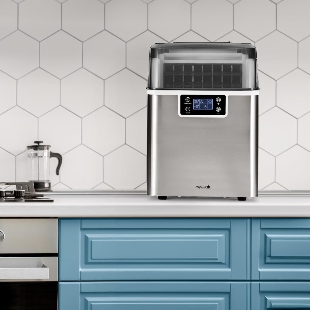 image:imageNewair Countertop Clear Ice Maker 45lbsDay Ice Cube Machine SelfCleaning Function and Custom Ice Thickness Portable Ice Maker 24H Timer Ideal for Home Office and Outdoor Bar Stainless Steel