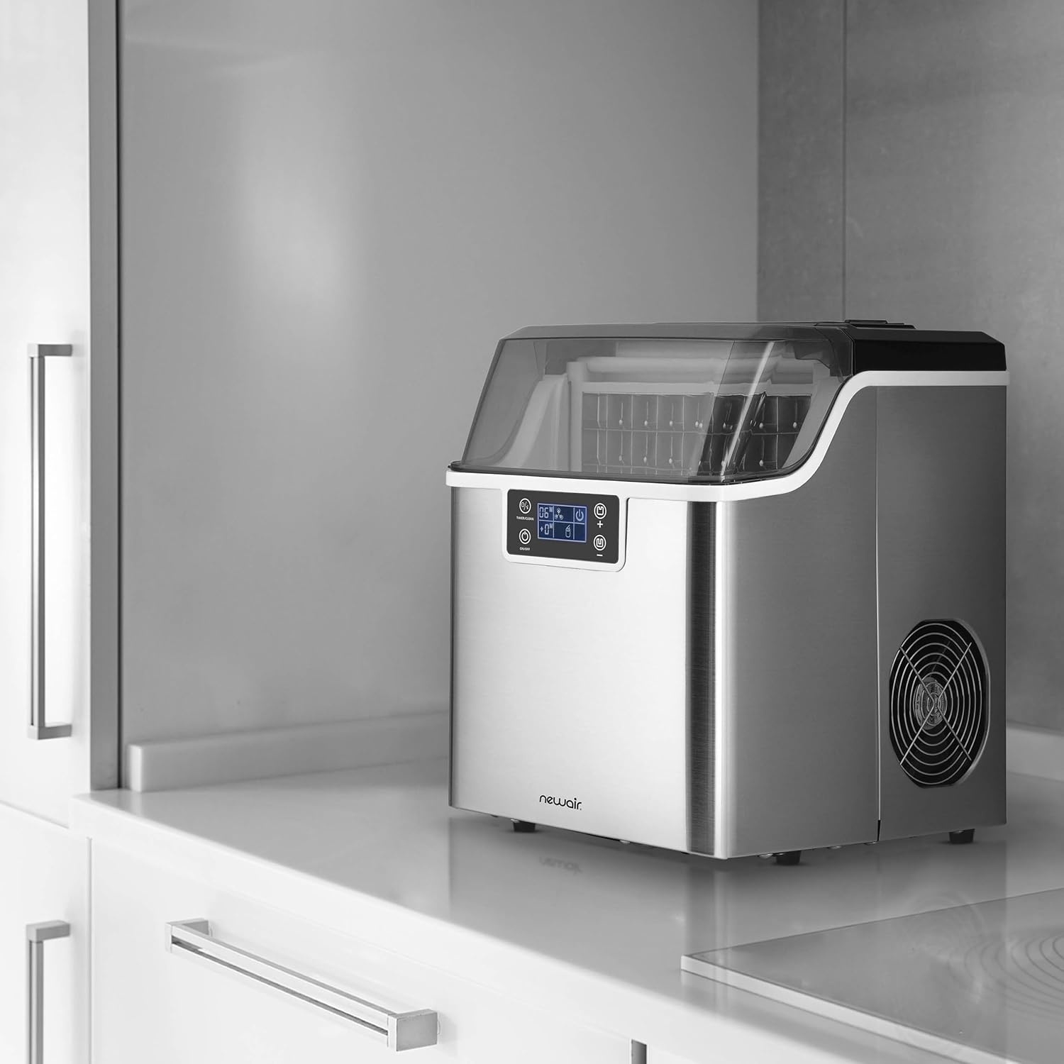 image:imageNewair Countertop Clear Ice Maker 45lbsDay Ice Cube Machine SelfCleaning Function and Custom Ice Thickness Portable Ice Maker 24H Timer Ideal for Home Office and Outdoor Bar Stainless Steel
