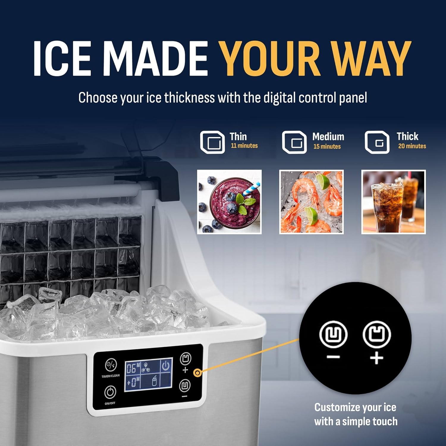 image:imageNewair Countertop Clear Ice Maker 45lbsDay Ice Cube Machine SelfCleaning Function and Custom Ice Thickness Portable Ice Maker 24H Timer Ideal for Home Office and Outdoor Bar Stainless Steel